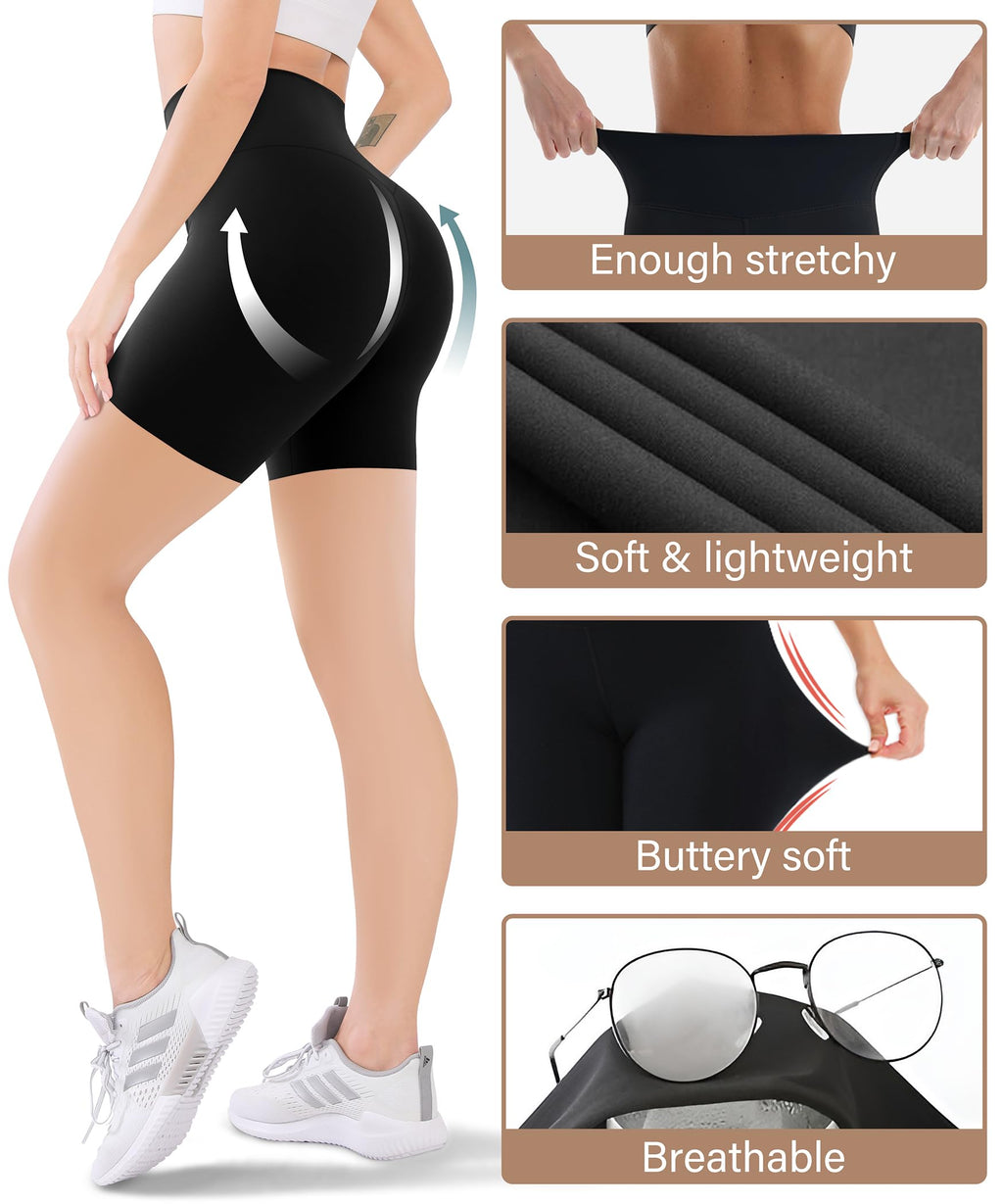 Blisset 3 Pack Women's Active Shorts - 3”/5”/8”High Waist Tummy Control No See -Through for Cycling Jogging Gym Workouts