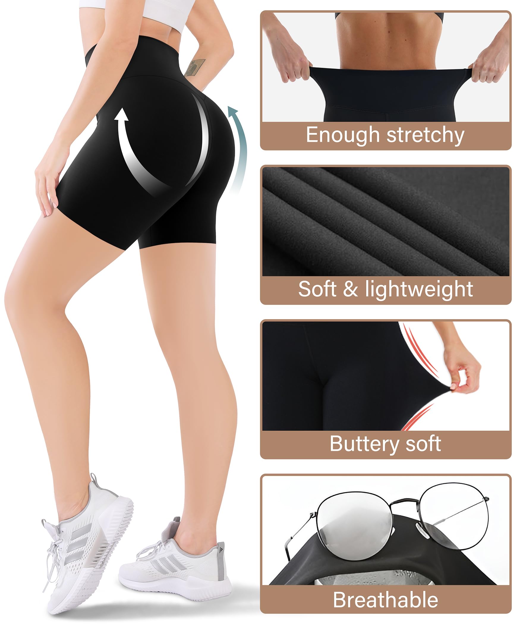 Blisset 3 Pack Women's Active Shorts - 3”/5”/8”High Waist Tummy Control No See -Through for Cycling Jogging Gym Workouts