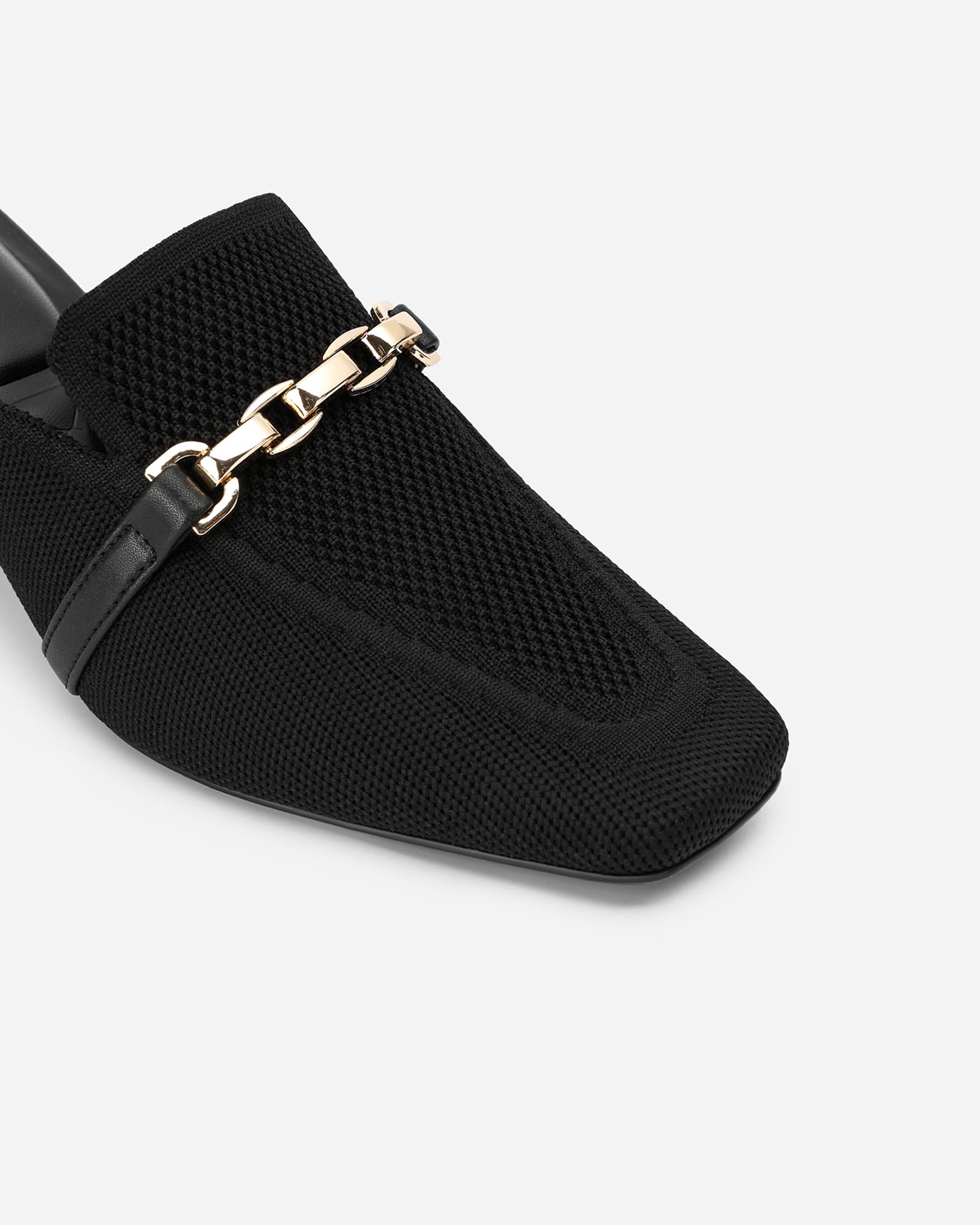 NEWBELLA Women's Square Toe Heeled Mules - Block Heel Slip-On Shoes for Commute, Comfortable Work Mule Slippers with Cushioned Insoles, Black 9