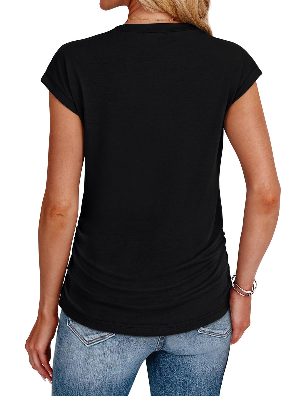 Womens Summer Tops Short Sleeve Shirts for Women Crew Neck T Shirts Trendy Clothes 2025 Resort Wear Spring Outfits Black M