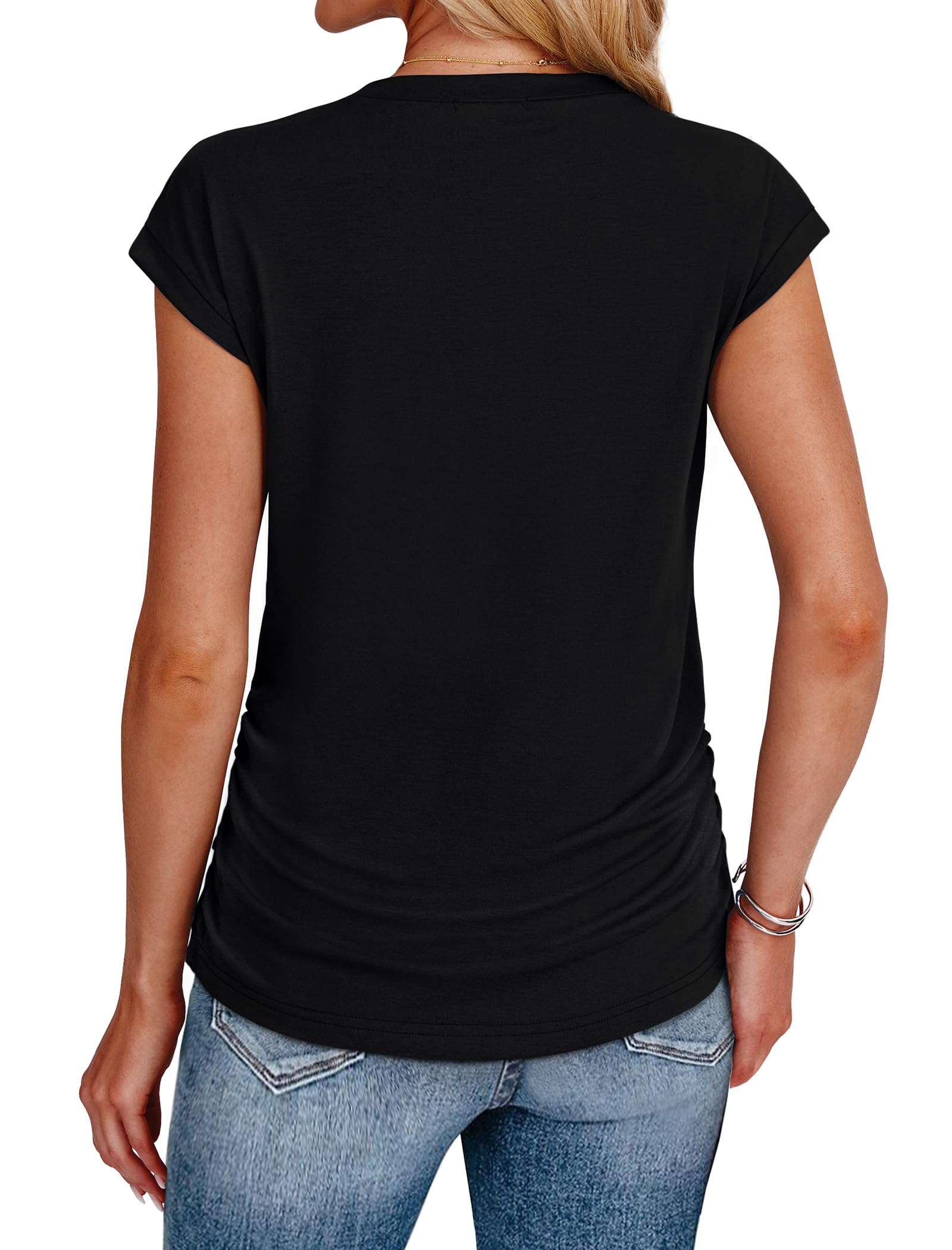 Womens Summer Tops Short Sleeve Shirts for Women Crew Neck T Shirts Trendy Clothes 2025 Resort Wear Spring Outfits Black M