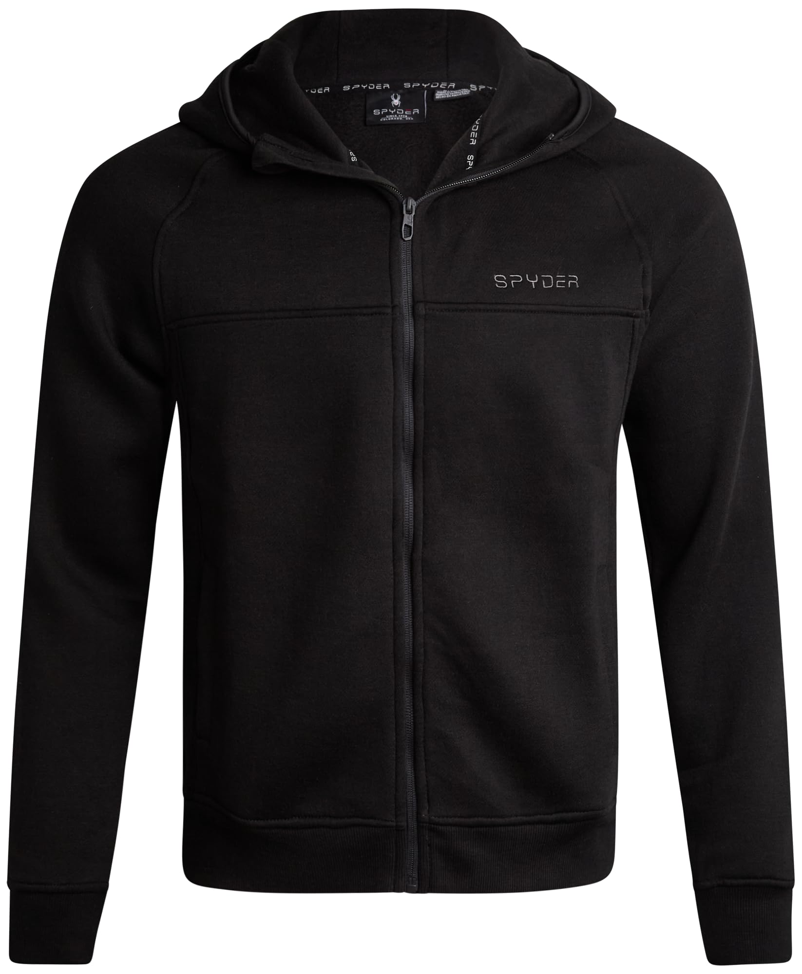 Spyder Mens Zip Up Hoodie - UPF30+ Super Soft Fleece Sweatshirt, Warm Athletic Hoodies for Men with Secure Zip Pockets (S-XL), Size Large, Jet Black
