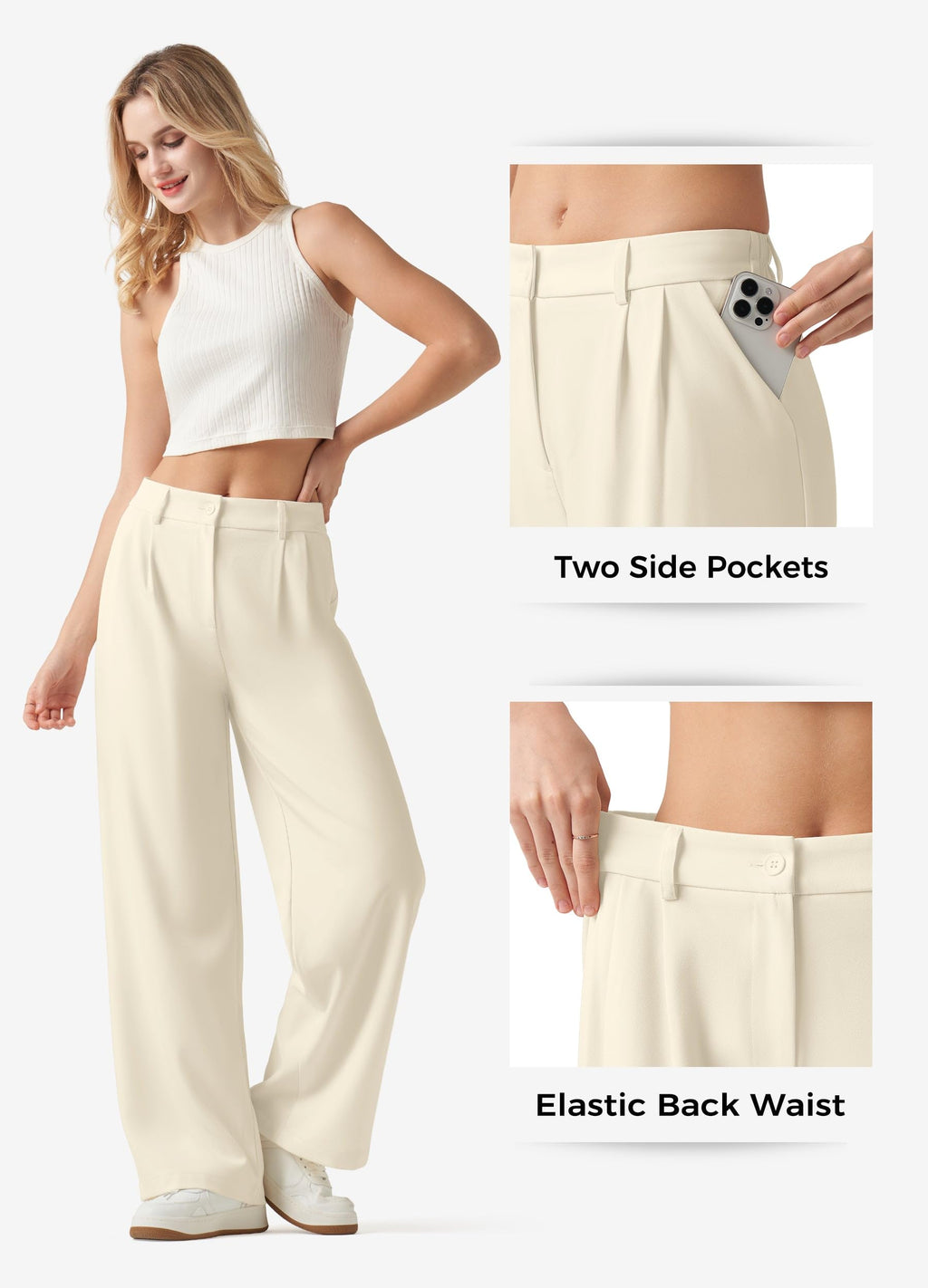 Willit Women's Work Pants Wide Leg Dress Pants High Waisted Casual Slacks Business Office Pants with Pockets 30" Off White L