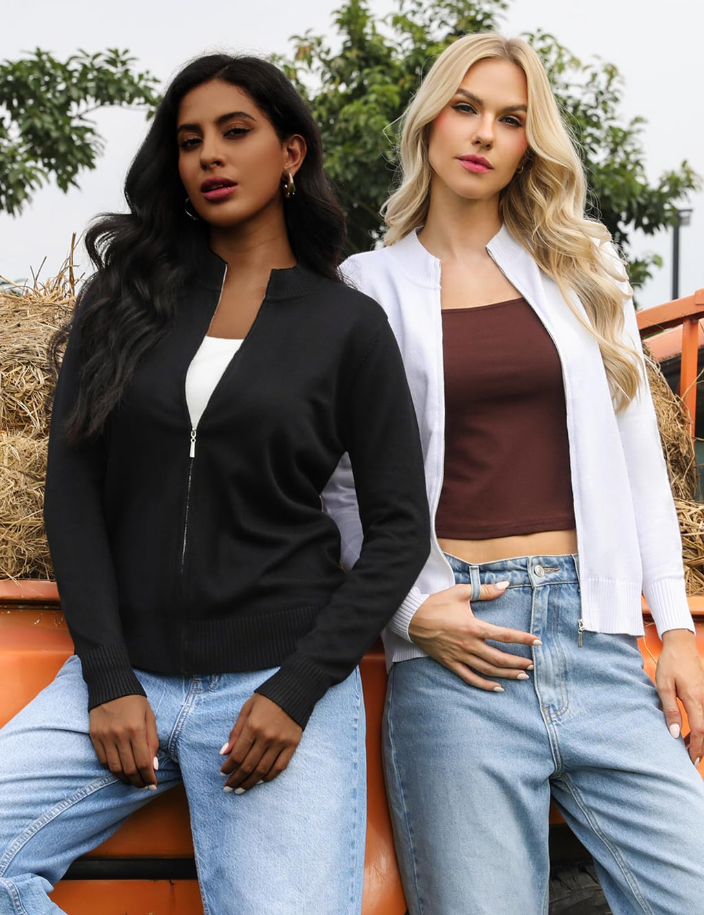 Totatuit Zip Up Sweater for Women Casual Lightweight Zip Front Jacket Long Sleeve No Hood Cardigan Knitted Sweater White M