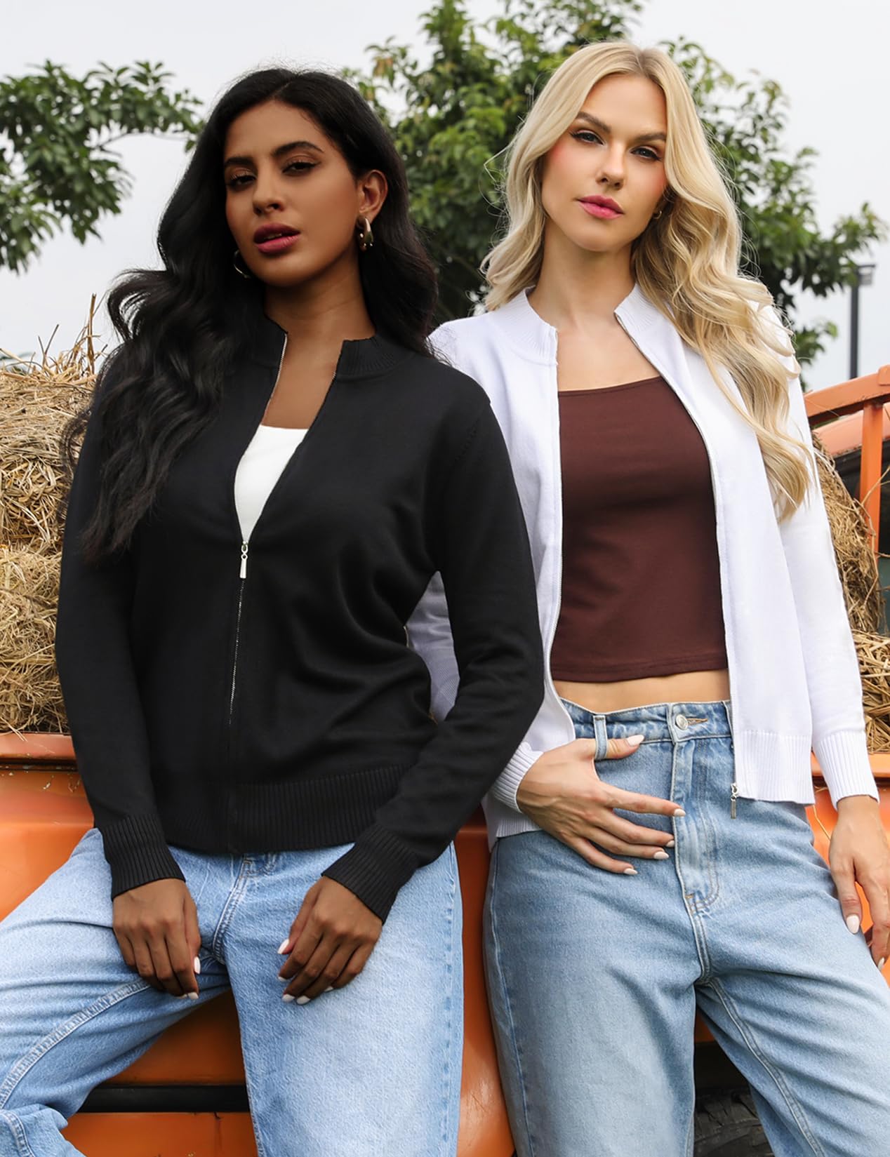 Totatuit Zip Up Sweater for Women Casual Lightweight Zip Front Jacket Long Sleeve No Hood Cardigan Knitted Sweater White M