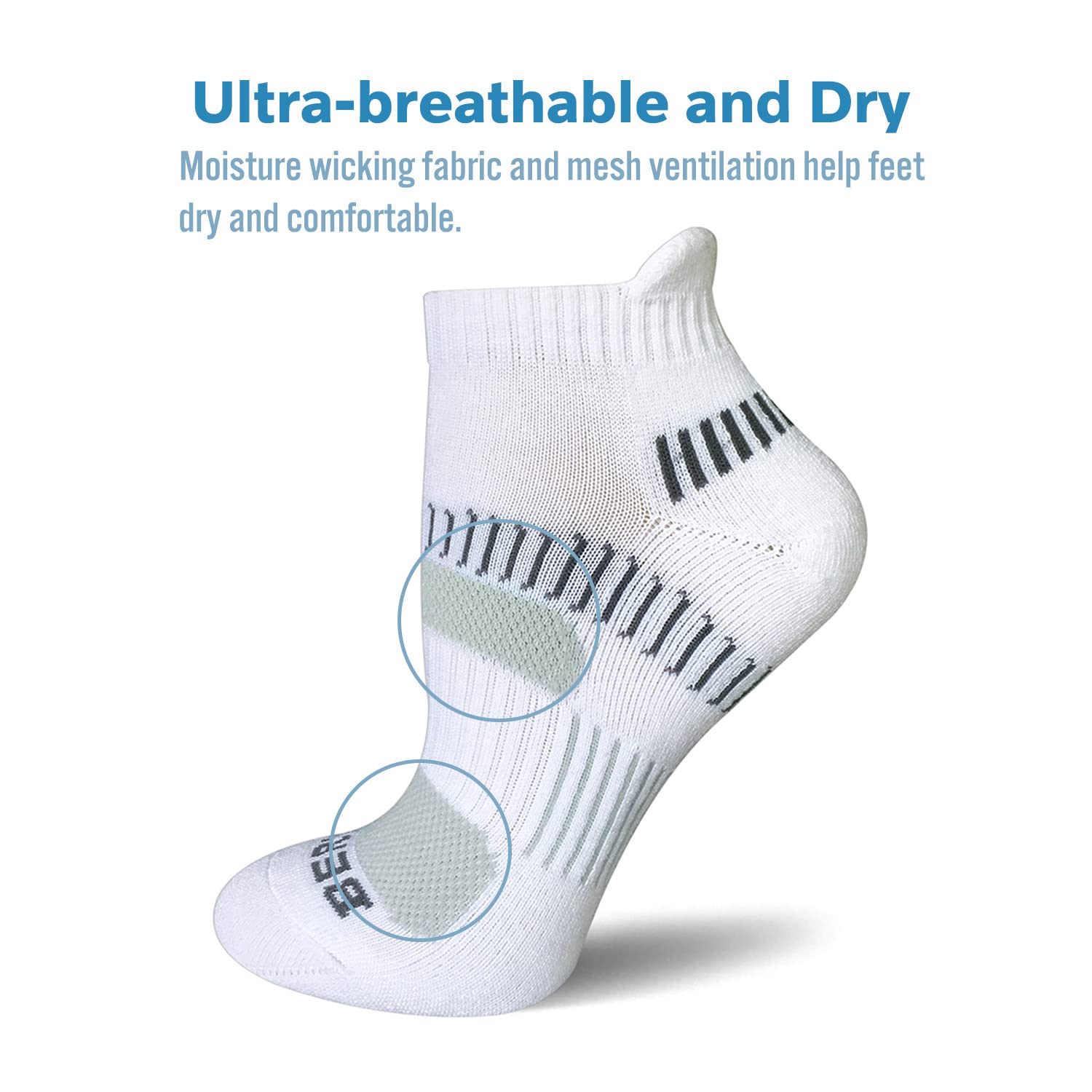 BERING Women's Athletic Running Cushioned Ankle Socks, Size 6-9, White, 6 Pairs