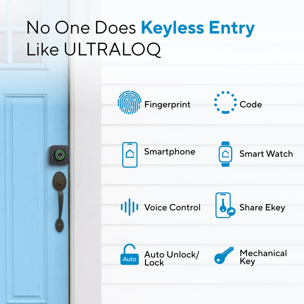 ULTRALOQ Smart Lock U-Bolt Pro, 7-in-1 Fingerprint Keyless Entry Door Lock with App Control, Anti-peep Keypad, Auto Lock, Smart Deadbolt Front Door, IP65 Waterproof, Easy Installation, 1 Year Battery