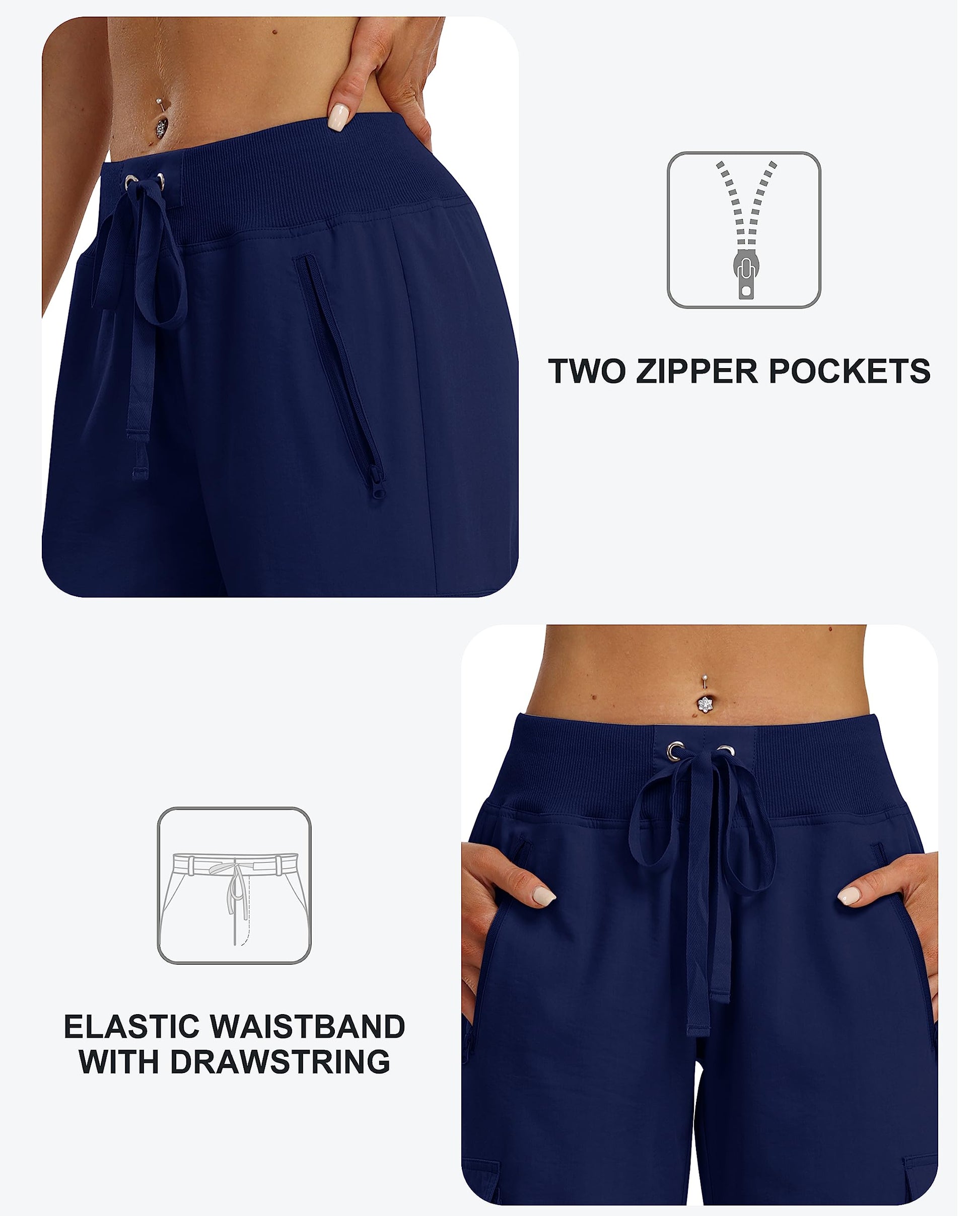 MoFiz Women's Hiking Capris Pants Lightweight Quick Dry Athletic Casual Outdoor Cargo Pants for Women Navy M