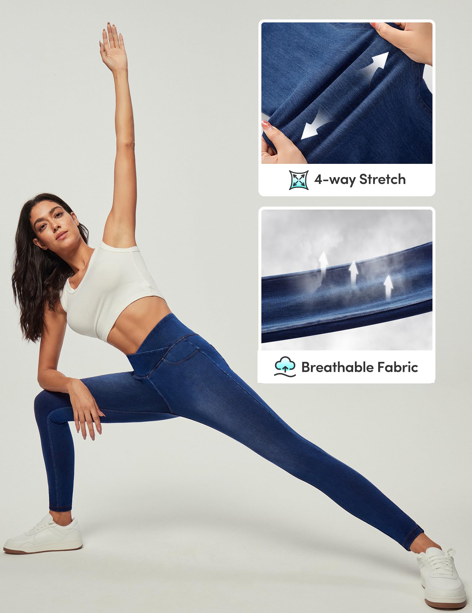 IUGA Women Jeans High Waisted Stretchy Jeans Jeggings for Women Pull on Skinny Jean with Pockets Trendy Dark Blue