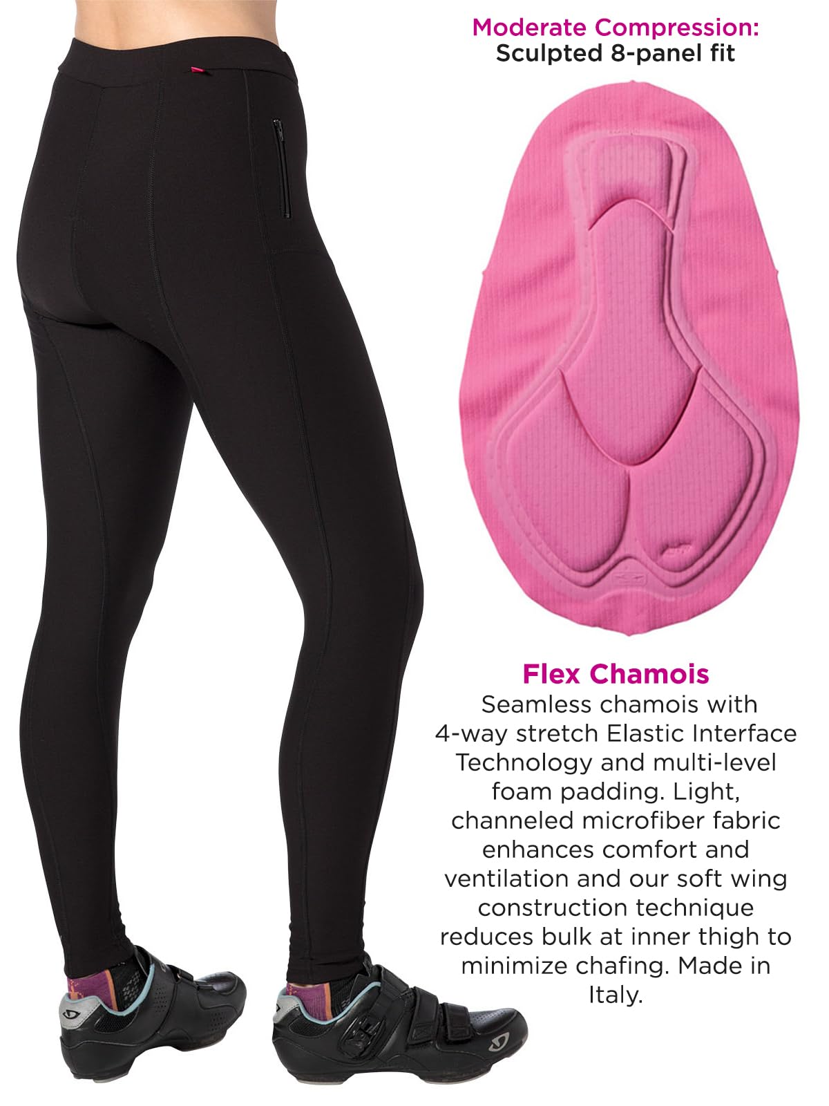 Terry Coolweather Cycling Padded Tights for Women - Regular 29 inch Inseam Thermal Pants - Black, Medium