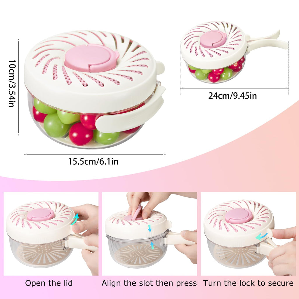 Portable Berry Basket with Strainer and Lid, Collapsible Handle Berry Containers for Fridge, Small Fruit Bowl for Berries, Grapes, Cherries, Rice Washer and Strainer 6.1inch (Pink)