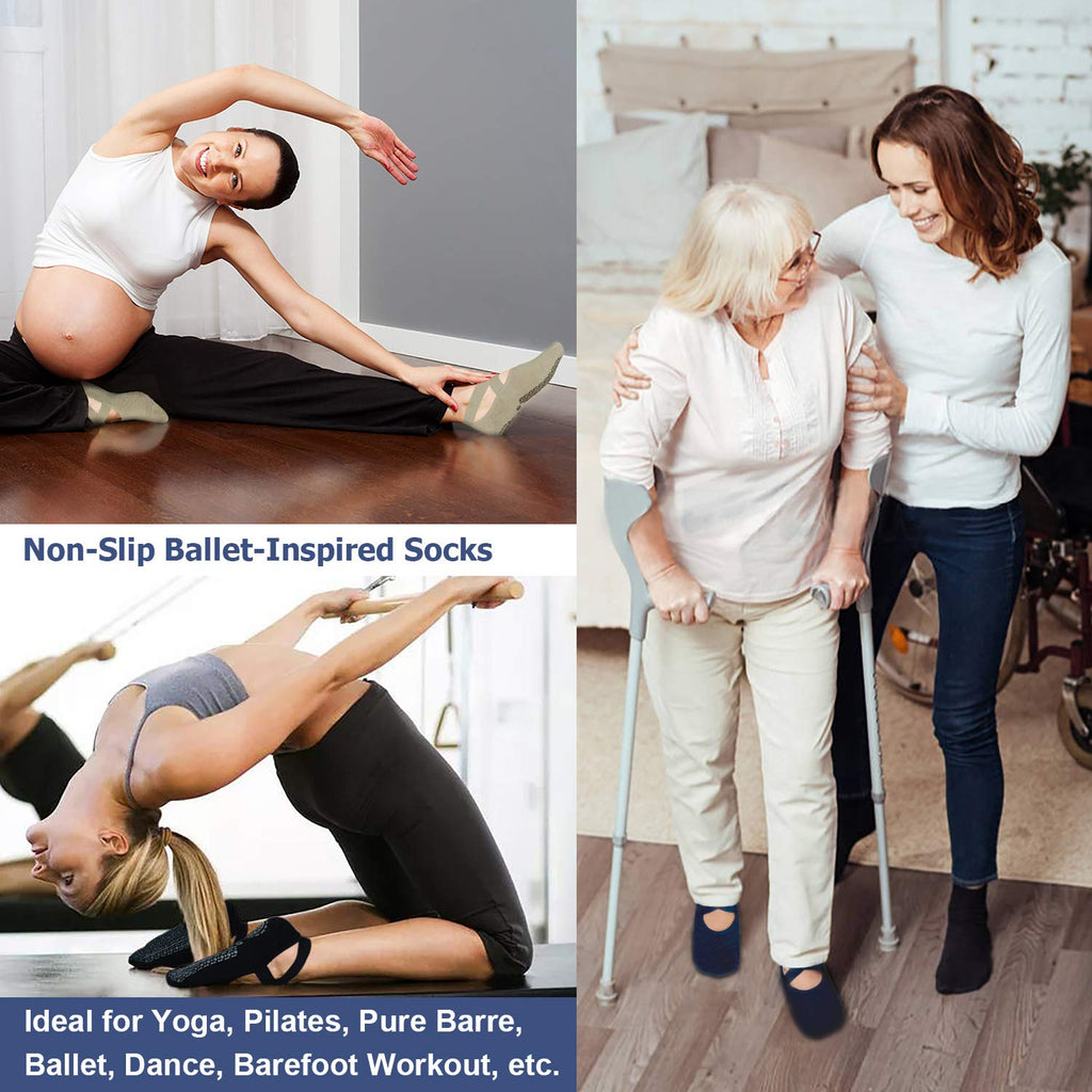 Ozaiic Non Slip Socks for Yoga Pilates Barre Fitness Hospital Socks for Women (3 Pairs - Olive Green/Black/Navy)