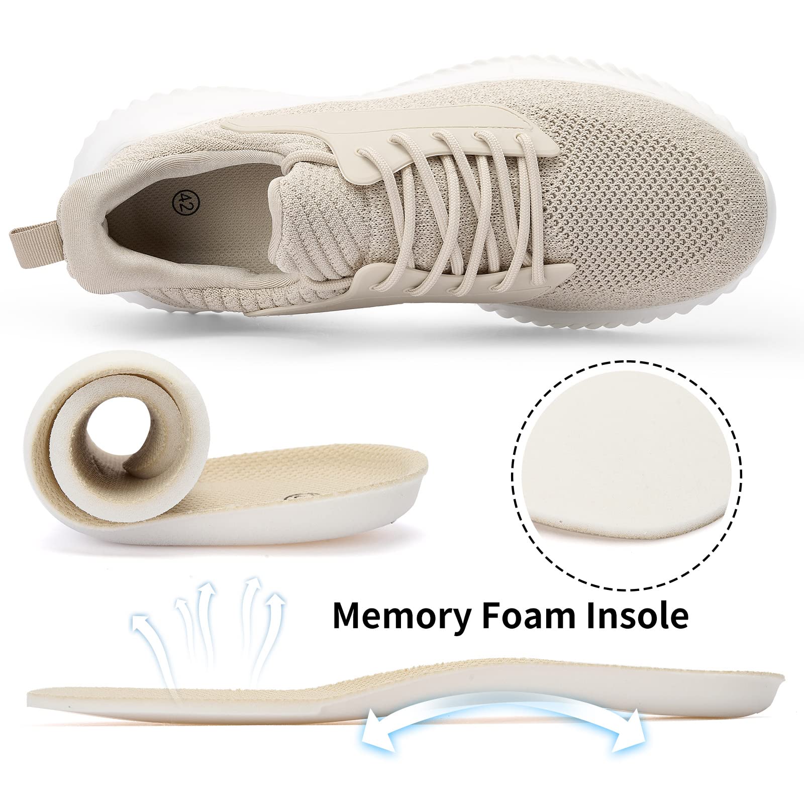 Akk Slip On Tennis Shoes for Men - Non Slip Walking Casual Shoes Lightweight Breathable Athletic Road Running Workout Gym Jogging Sneakers Beige Size 13