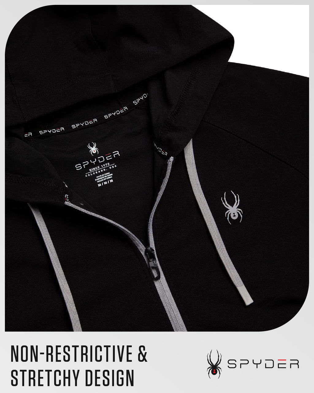 Spyder Active Mens Zip Up Hoodie - Athletic Tech Double Knit Full Zip Up Hoodies for Men Workout Gym with Side Pockets (S-XL), Size Large, Black