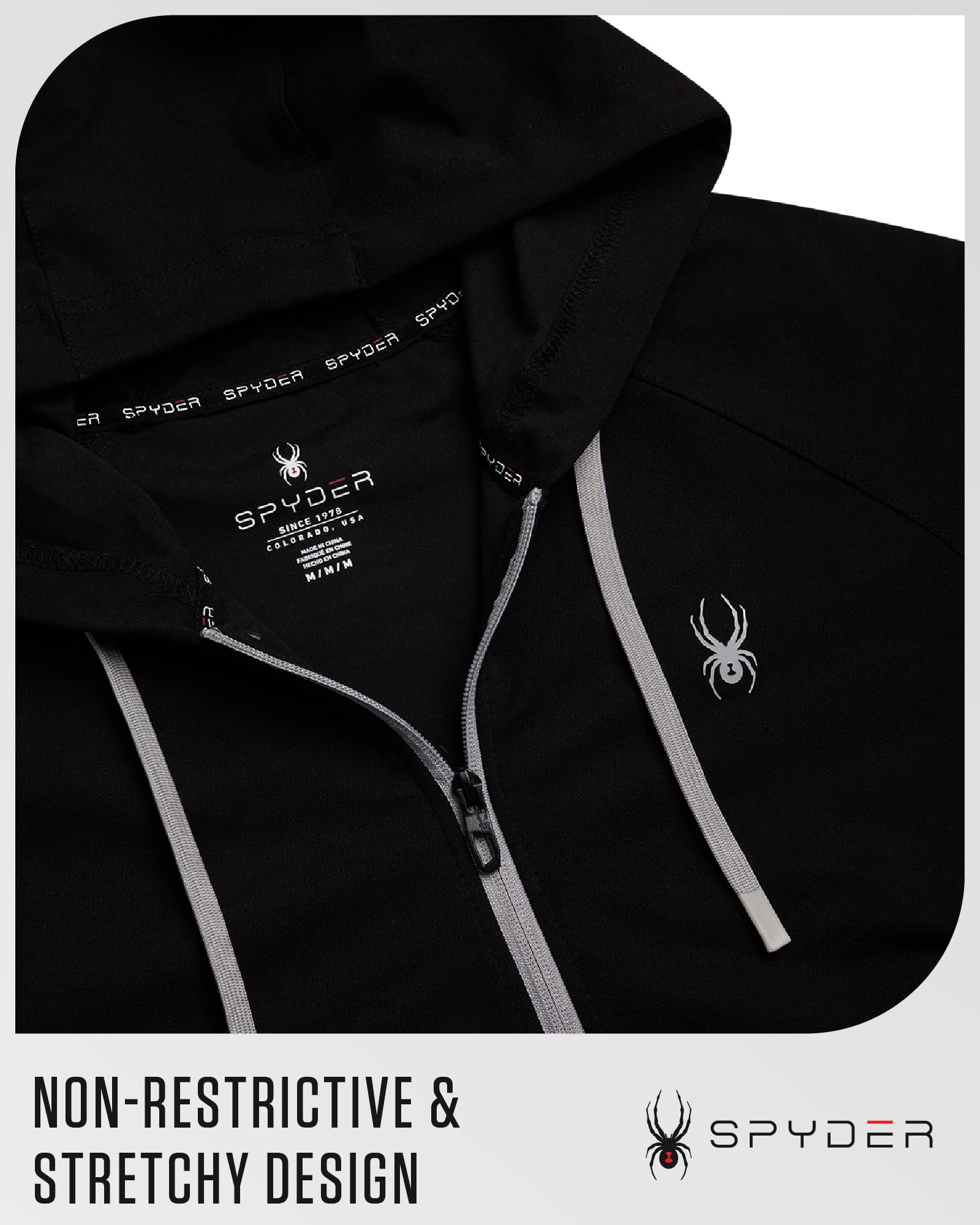 Spyder Active Mens Zip Up Hoodie - Athletic Tech Double Knit Full Zip Up Hoodies for Men Workout Gym with Side Pockets (S-XL), Size Large, Black