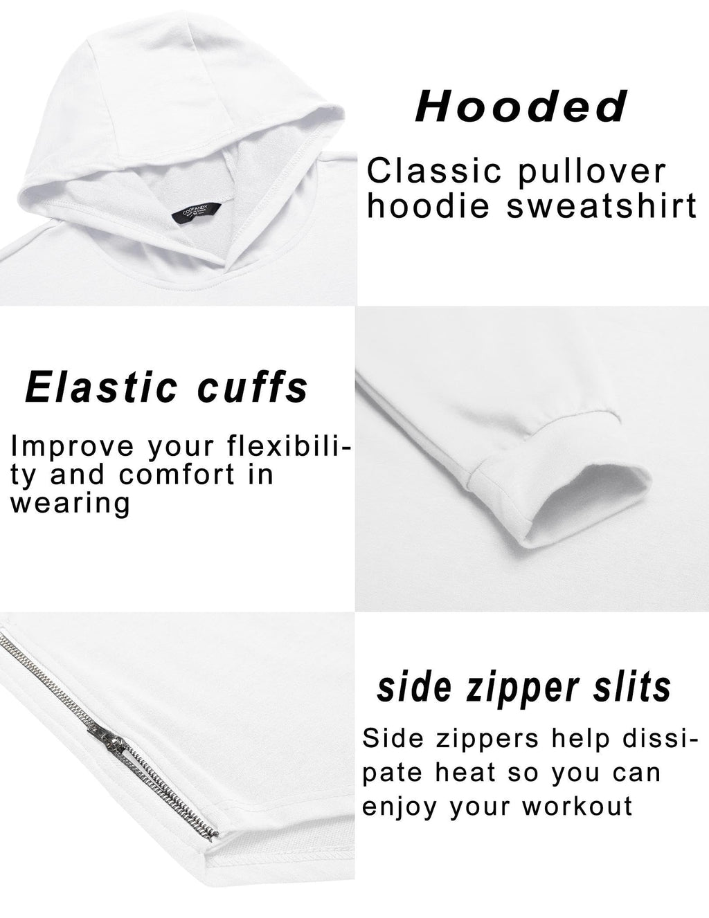 COOFANDY Men's Atheltic Hoodie Lightweight Regular Fit Hooded Sweatshirt Flexible Sportswear for Men, White, X-Large