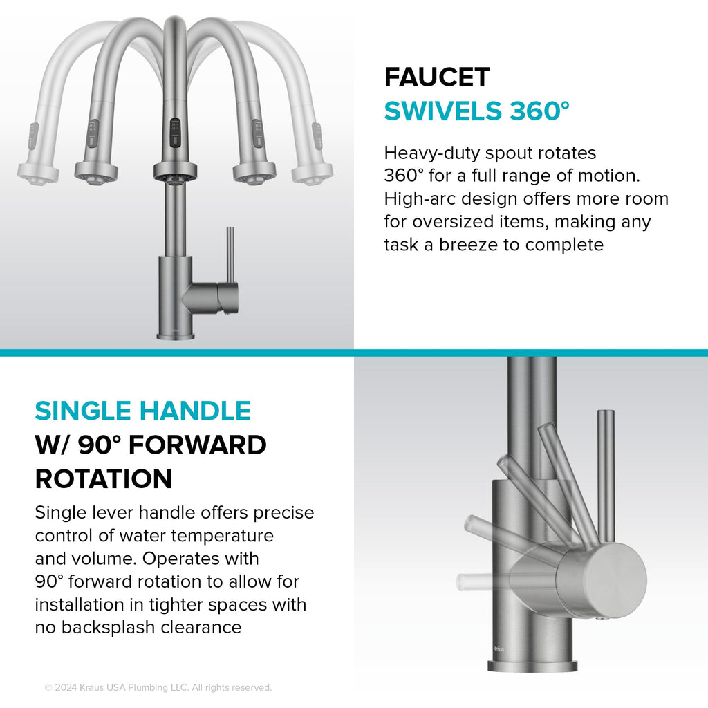 KRAUS Bolden 2-Function Single Handle Pull Down Kitchen Faucet in Matte Black, KPF-1616MB