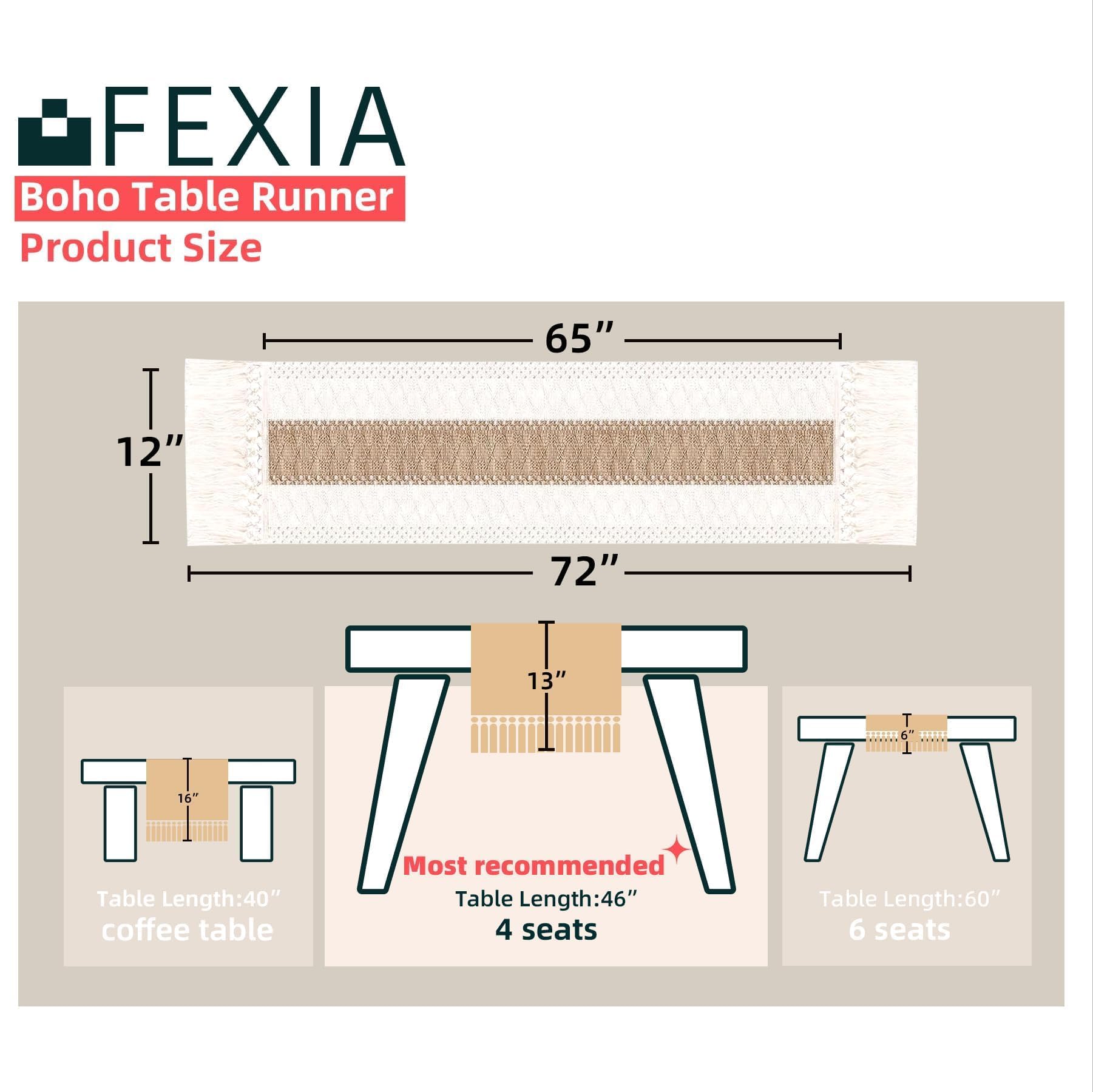 FEXIA Boho Table Runner for Fall Home Decor with Tassels 72 Inches Long Farmhouse Rustic Table Runner Macrame Burlap Table Decoration for Living Room Bridal Shower(12x72 Inches)