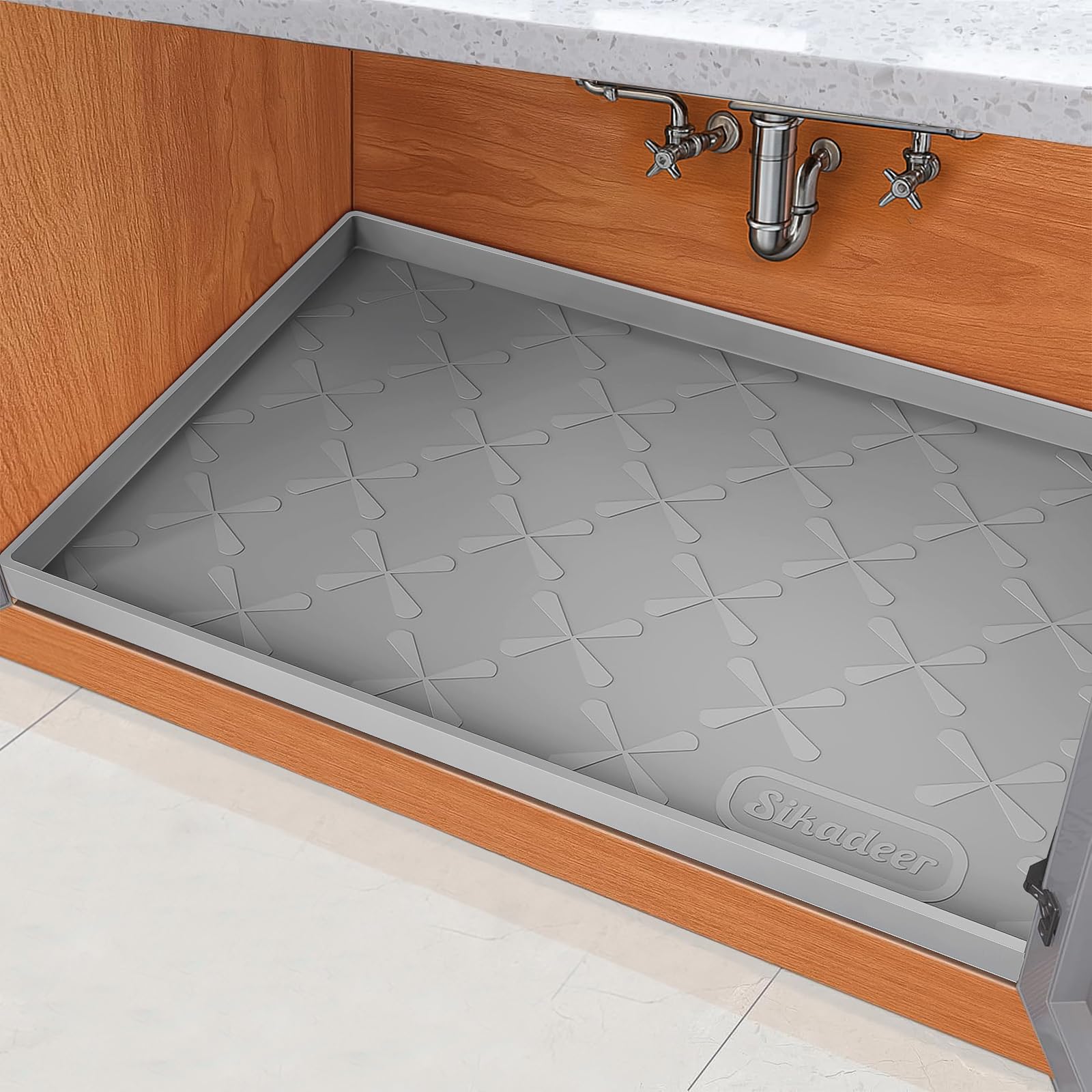 SIKADEER 34" x 22" Under Sink Mat Waterproof, Silicone Mat Kitchen Drawer Shelf and Cabinet Liner, Sink Protector for Kitchen Organizers and Storage, Boot Tray Pet Food Mats