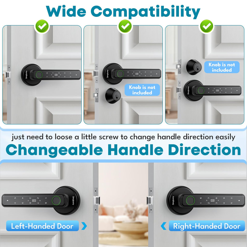 Zengtumy Fingerprint Door Lock, Door Locks for Bedrooms, Biometric Door Lock with Fingerprint/Password/Key/IC Card-Smart Door Lock for Home, Hotel, Office, Apartment