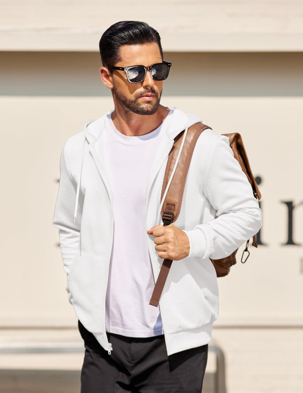 COOFANDY Zip Hoodies For Men Lightweight Zip Up Hoodies Long Sleeve Fashion Knit Hoodie With Pocket, White, Small