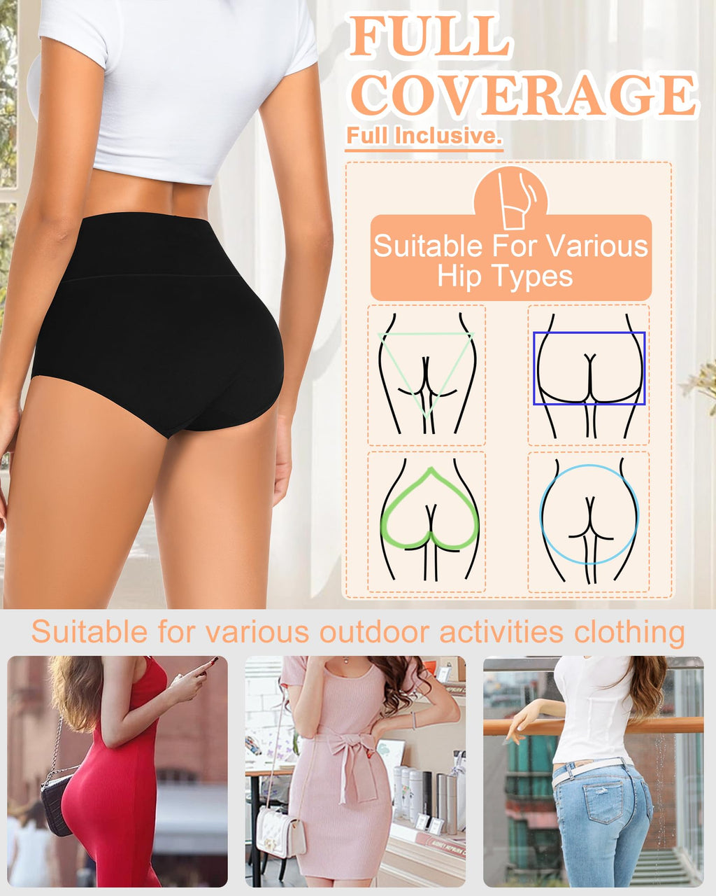 MISSWHO Cotton Underwear Women Pack, Womens Underwear High Waisted Tummy Control Black Briefs C Section Postpartum Ladies Panties Large