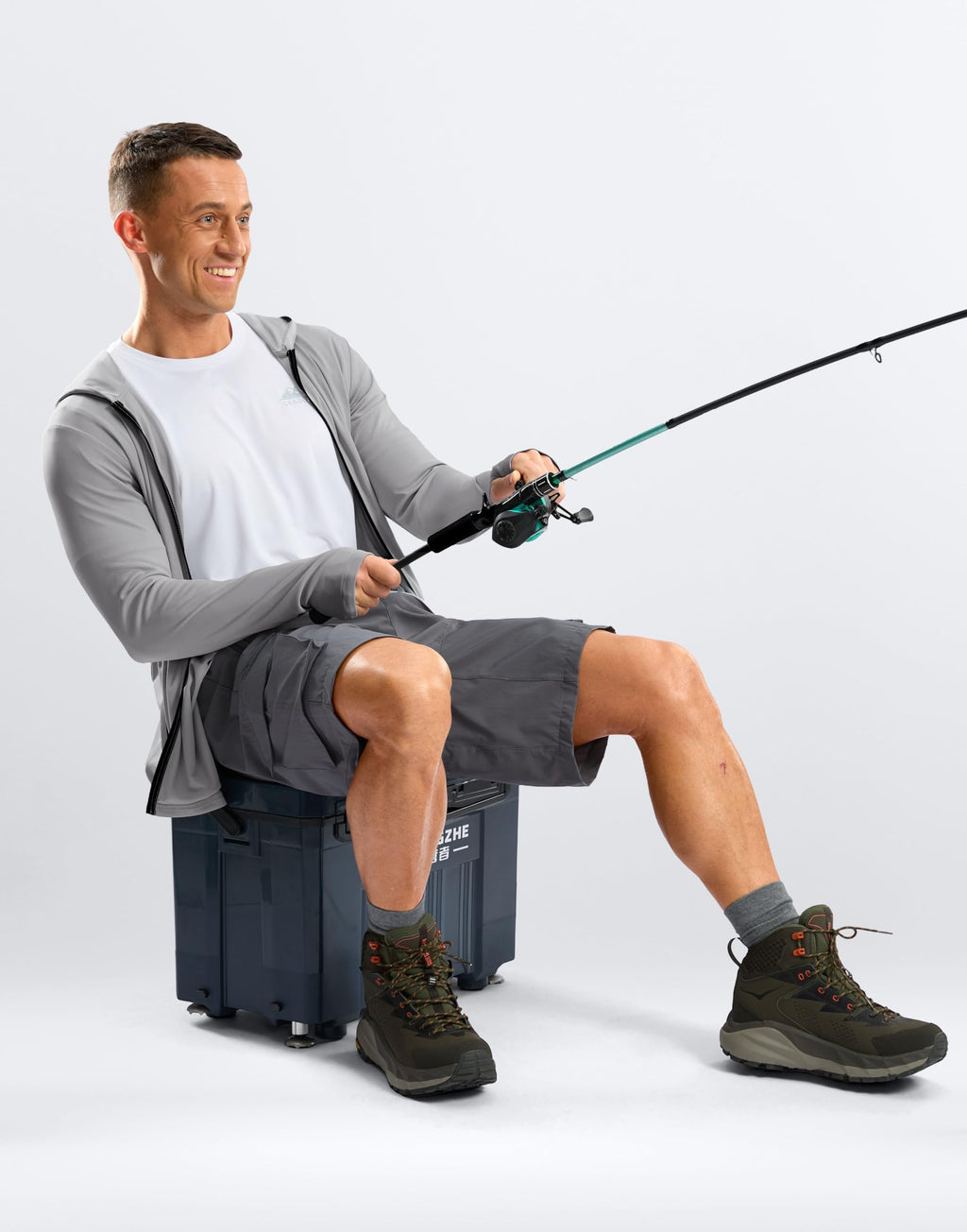 Men's UPF 50+ Sun Protection Hoodie Jacket Lightweight Full Zip Hoodies Long Sleeve Shirts for Men Hiking Fishing(Light Grey,XL)