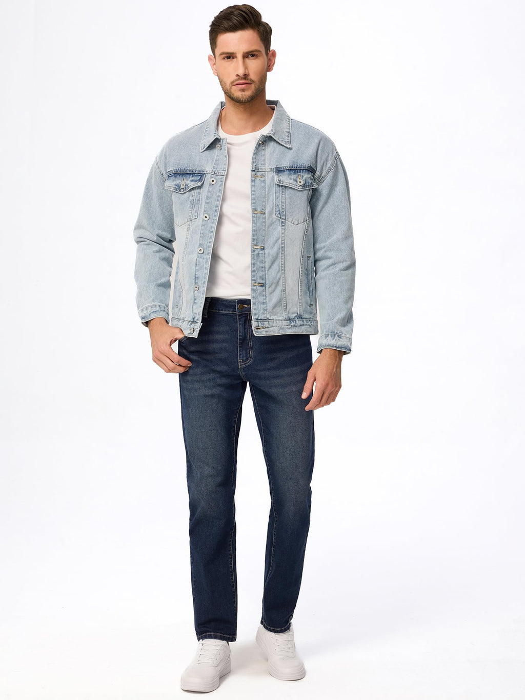 JMIERR Men's Jeans Classic Fit Comfort Flex Jean for Man Stretch Denim Jeans Straight Leg Pants with 5 Pockets, 2XL, Dirty Blue