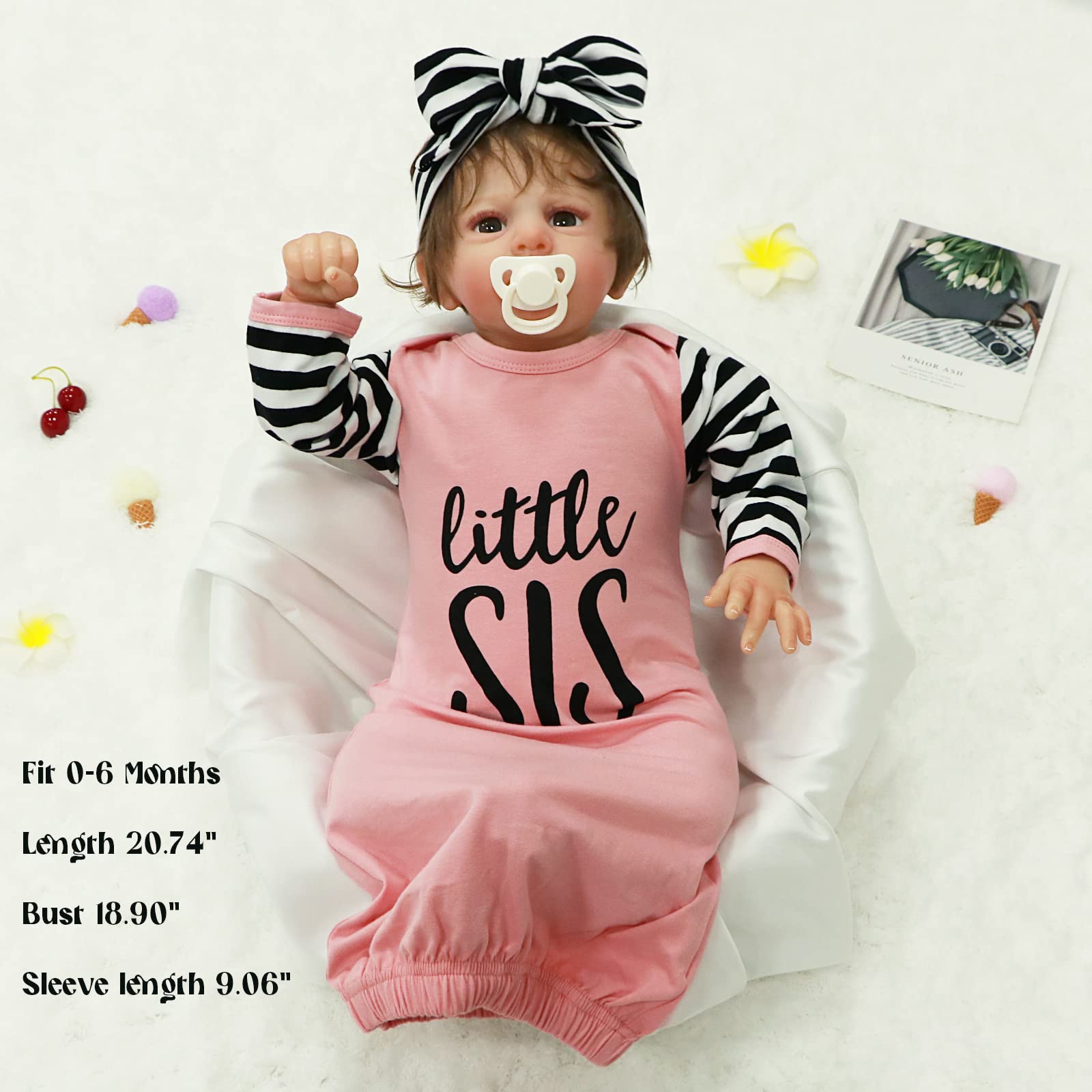 AMAWMW Newborn Baby Girl Little Sister Sleeper Gown Stripe Long Sleeve Nightgown Pajamas Gifts Stuff Essential Outfit