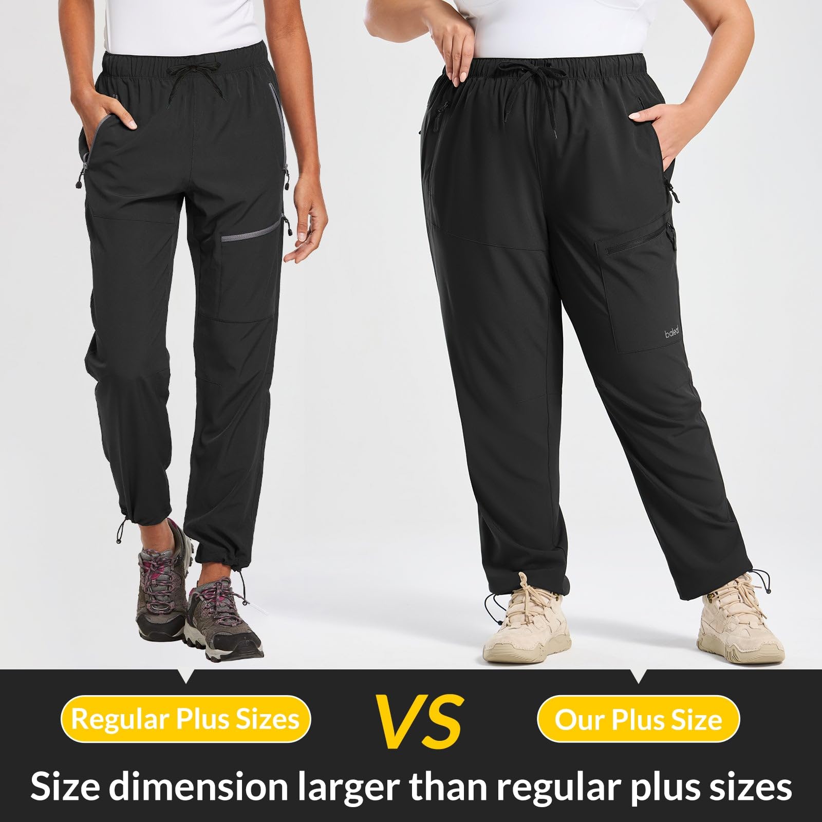 baleaf Plus Size Pants for Women Hiking Cargo Water Resistant UPF 50+ Cargo Joggers Zipper Pockets Black 3XL
