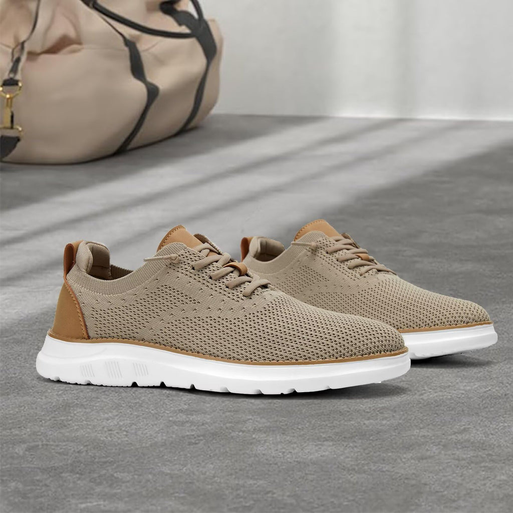 Men's Mesh Sneakers Oxfords Lace-Up Lightweight Casual Walking Shoes Driving Shoes Khaki