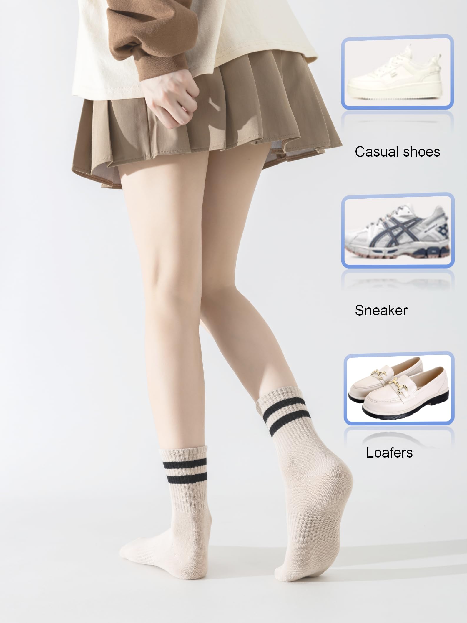 YUWELL Womens Striped Crew Socks, Cotton Cozy Casual Socks for Women 4 Pairs, Size 5-10,Mixcolor