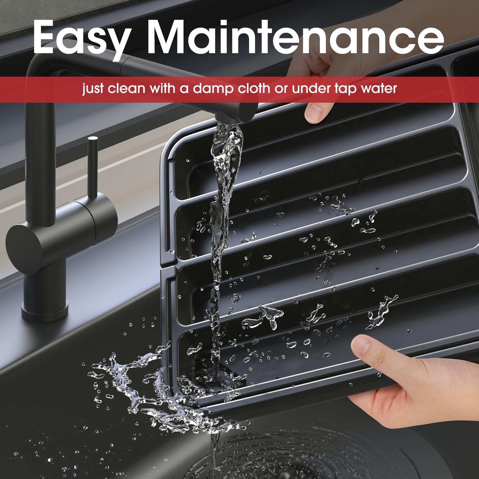 Aujen Silverware Organizer - Expandable Kitchen Drawer Organizer, Adjustable Utensil Organizer, Cutlery Tray for Forks, Knives, Multipurpose Kitchen Organizers and Storage Solution, Black, Medium