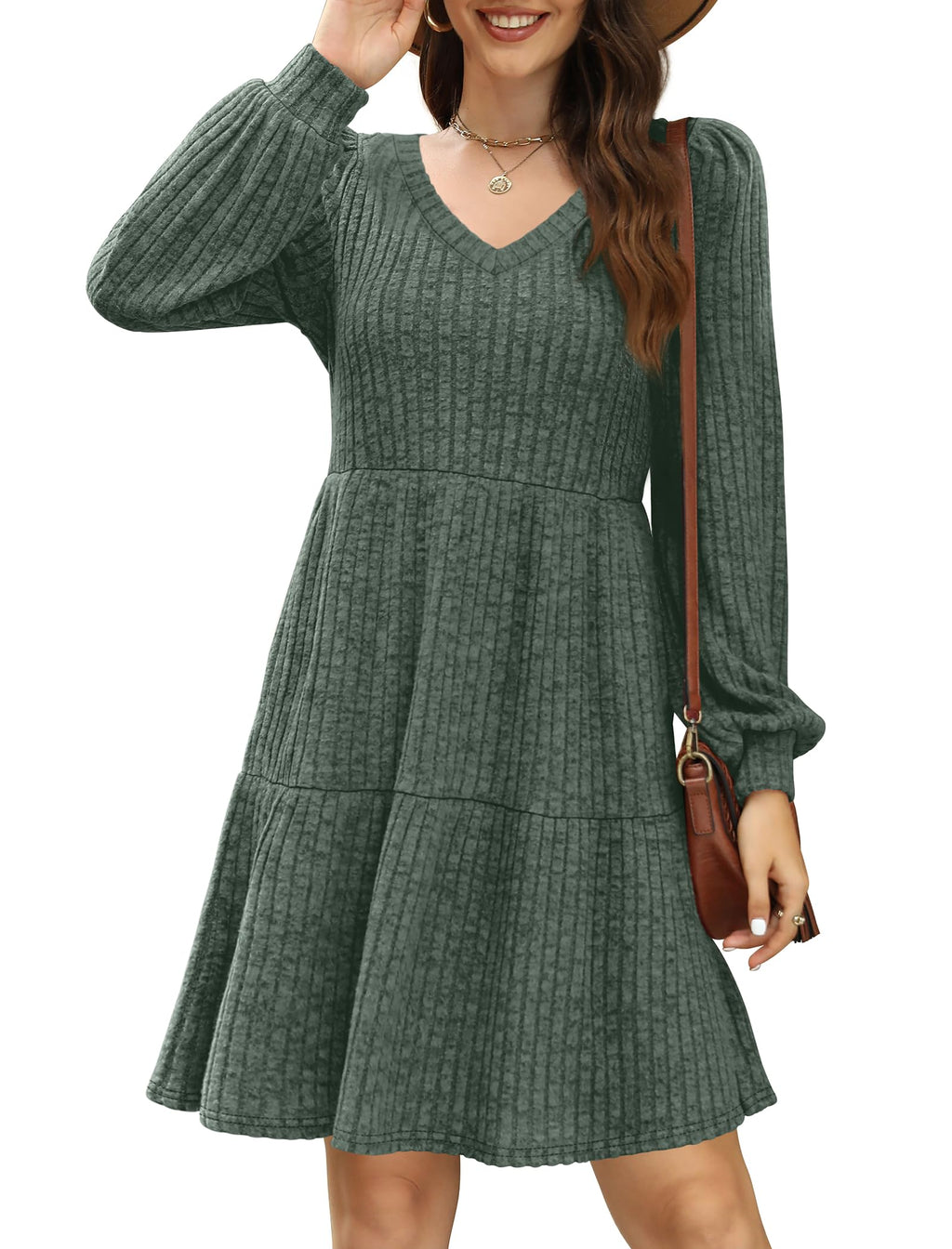 SAMPEEL Womens Dresses V Neck Casual Christmas Long Sleeve Winter Anthropologie Sweater Dress with Pockets 2025 Green M