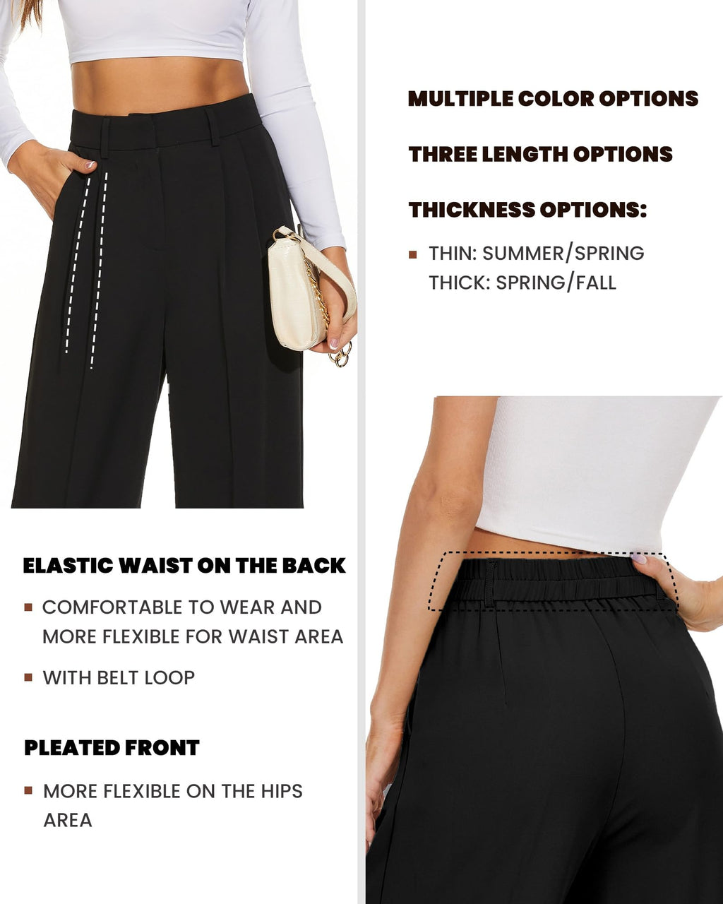 FUNYYZO Women's Wide Leg Pants High Elastic Waisted in The Back Business Work Trousers Long Straight Suit Pants