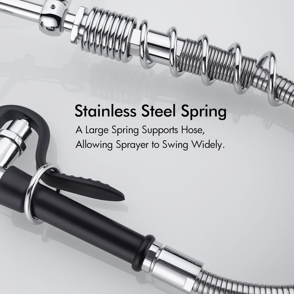 BAGNOLUX Commercial Sink Faucet, 8" Center Wall Mount Base with Pull Out Spray 9.6" Add-on Swing Spout 25" Height, Double Handle Pre Rinse Sprayer Commercial Rv Kitchen Faucet with Ceramic Valve