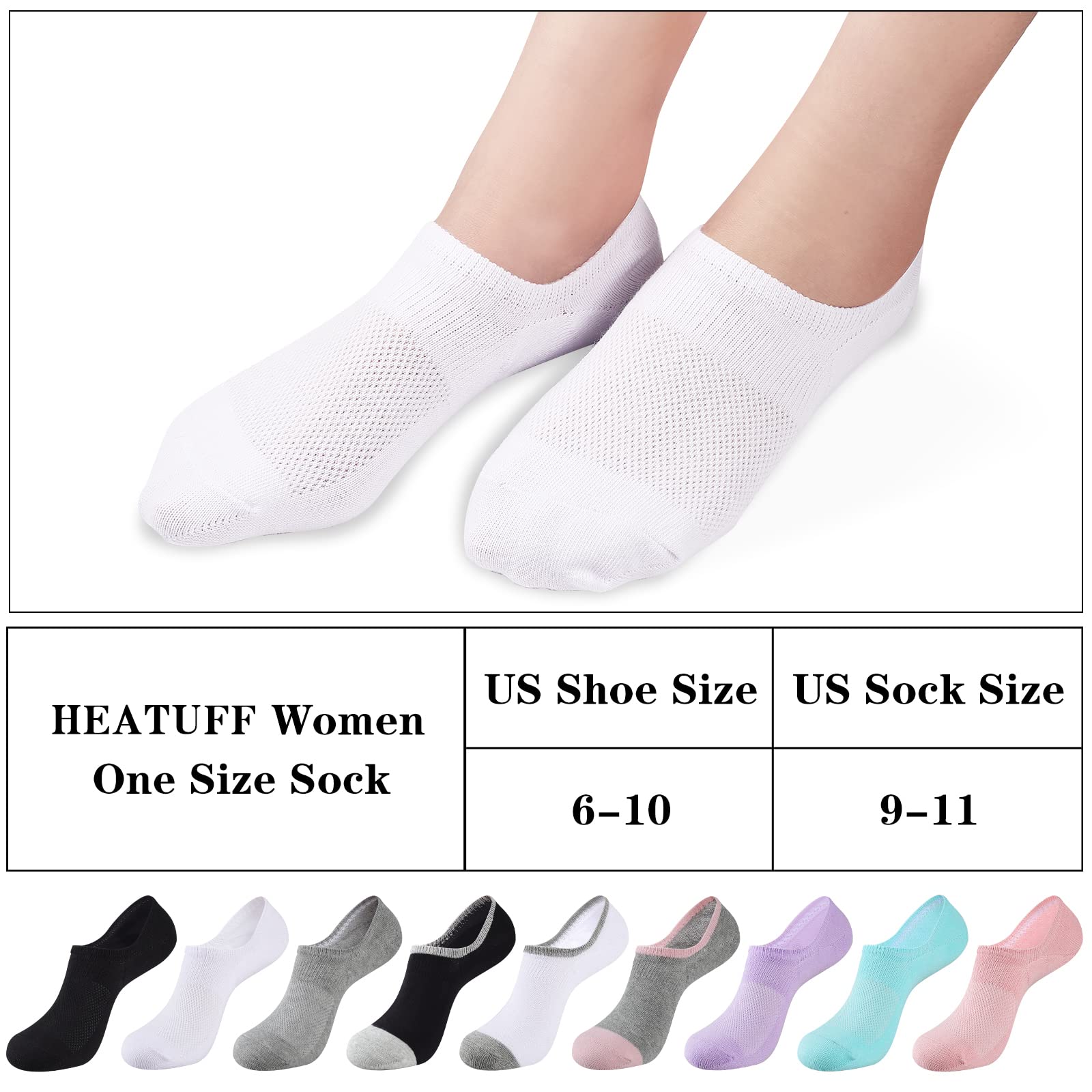 Heatuff No Show Socks Womens Cotton Low Cut Non Slip Casual Socks Invisible Flat Boat Liner Socks (6/9 Pairs)