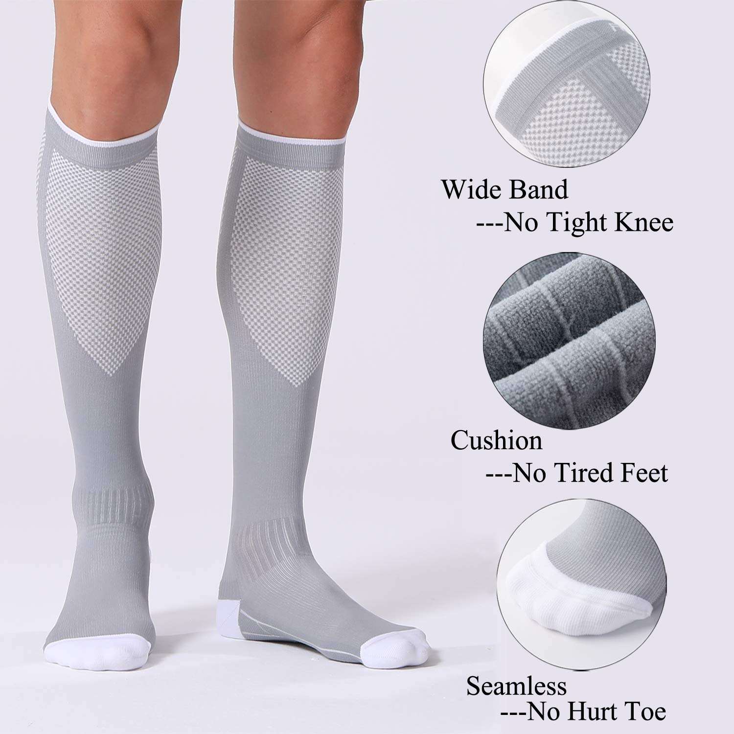FITRELL 3 Pairs Compression Socks for Women and Men 20-30mmHg- Circulation and Muscle Support Socks for Travel, Running, Nurse, Knee High, Medical Black+White+Grey Small-Medium