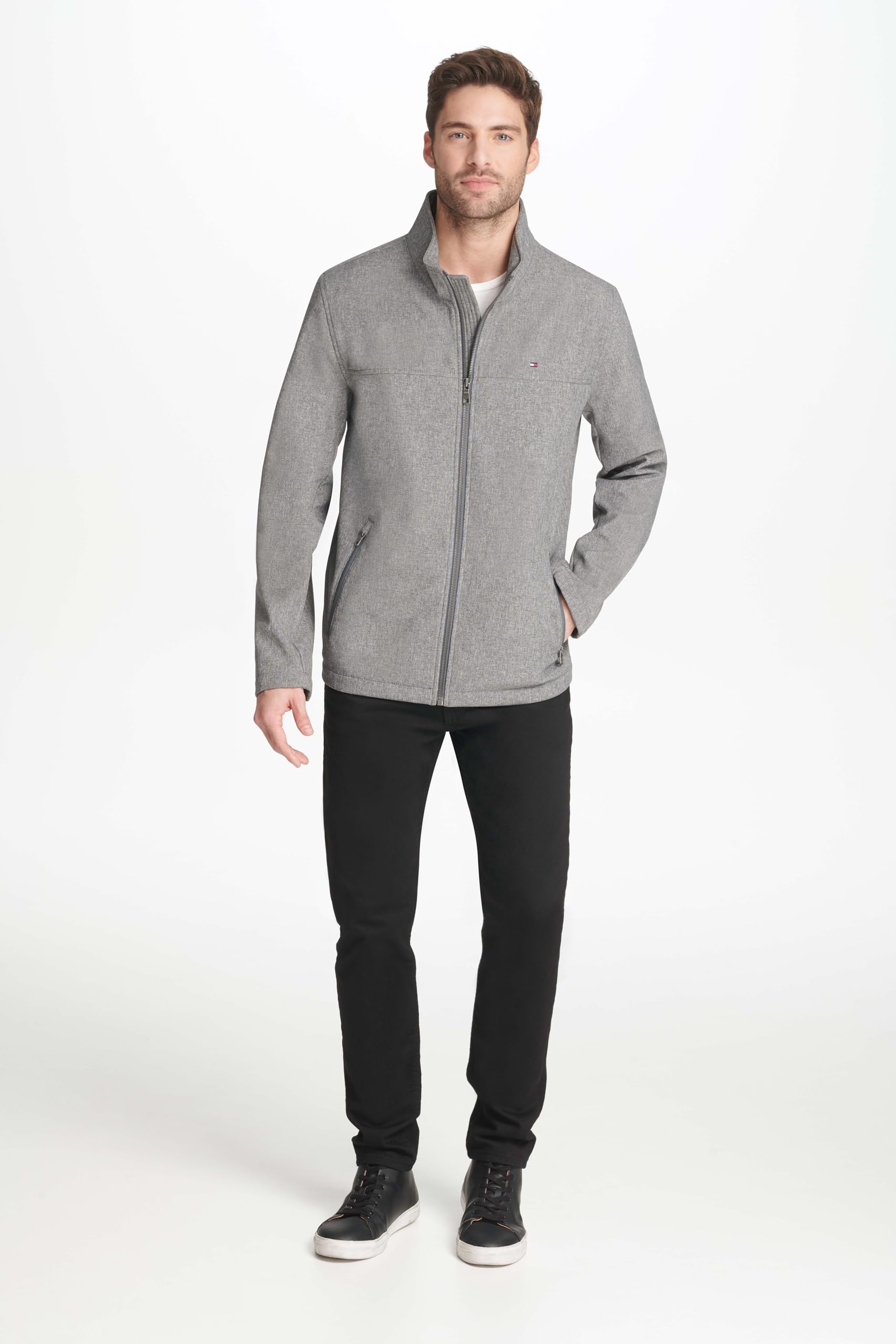 Tommy Hilfiger Men's Water Resistant Softshell Jacket (Standard and Big & Tall), Heather Grey, Large