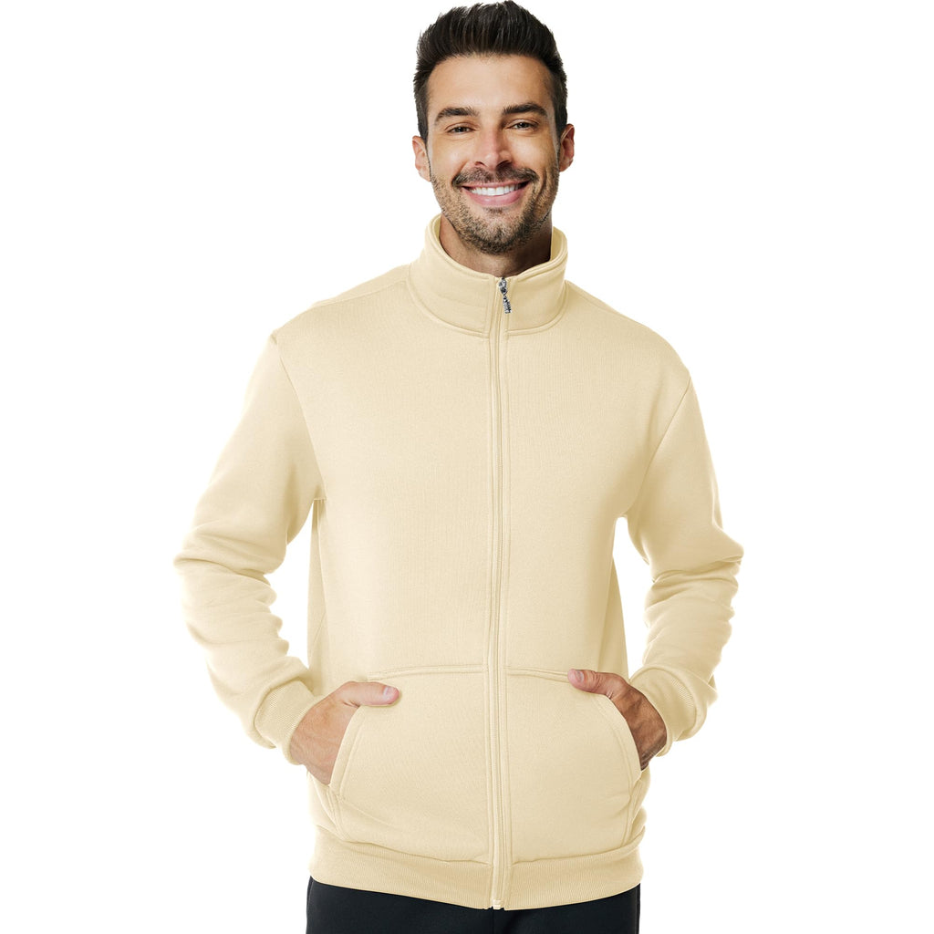 Men's Fleece Full Zip Up Sweatshirt Casual Lightweight Long Sleeve Mock Neck Jackets with Pocket(M,Khaki)