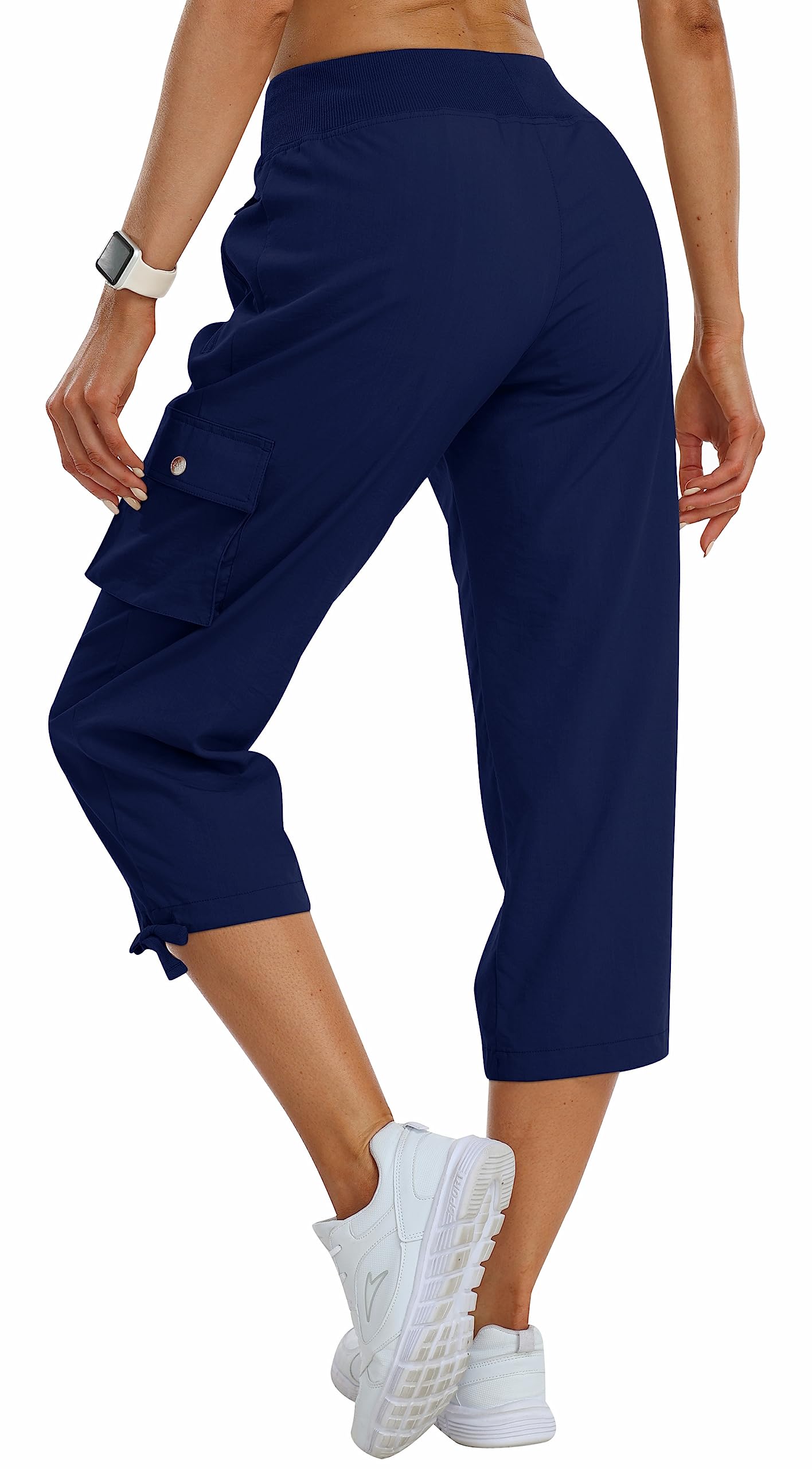 MoFiz Women's Hiking Capris Pants Lightweight Quick Dry Athletic Casual Outdoor Cargo Pants for Women Navy M