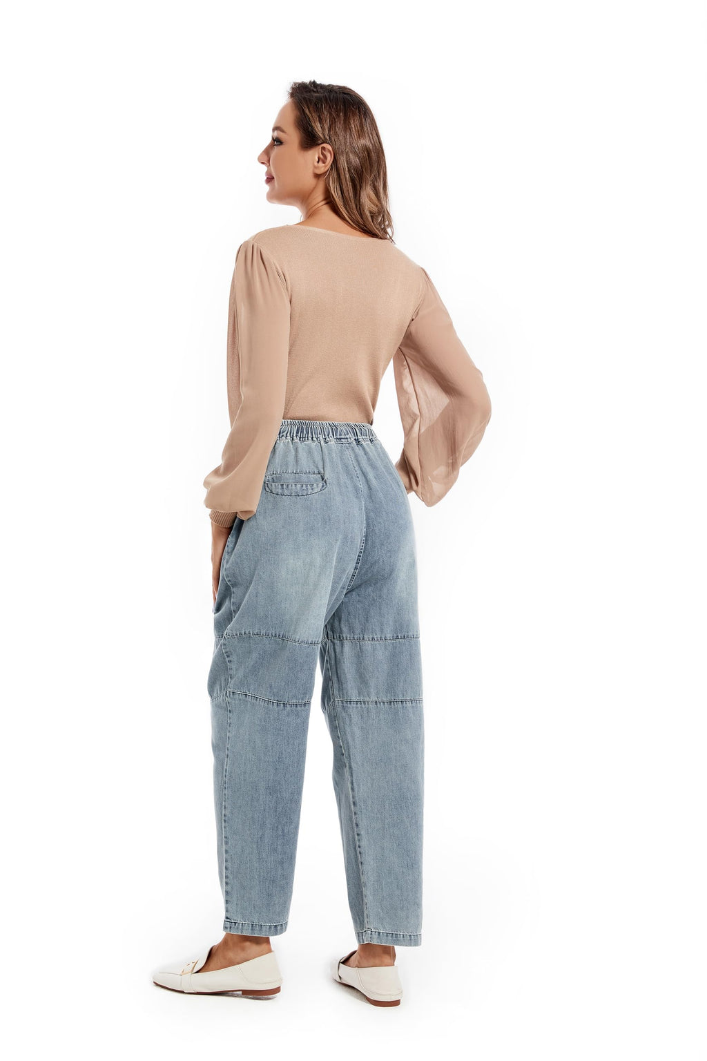 FTCayanz Women's Baggy Jeans Pull On Denim Joggers Elastic Waist Casual Harem Pants with Pockets Jean Blue