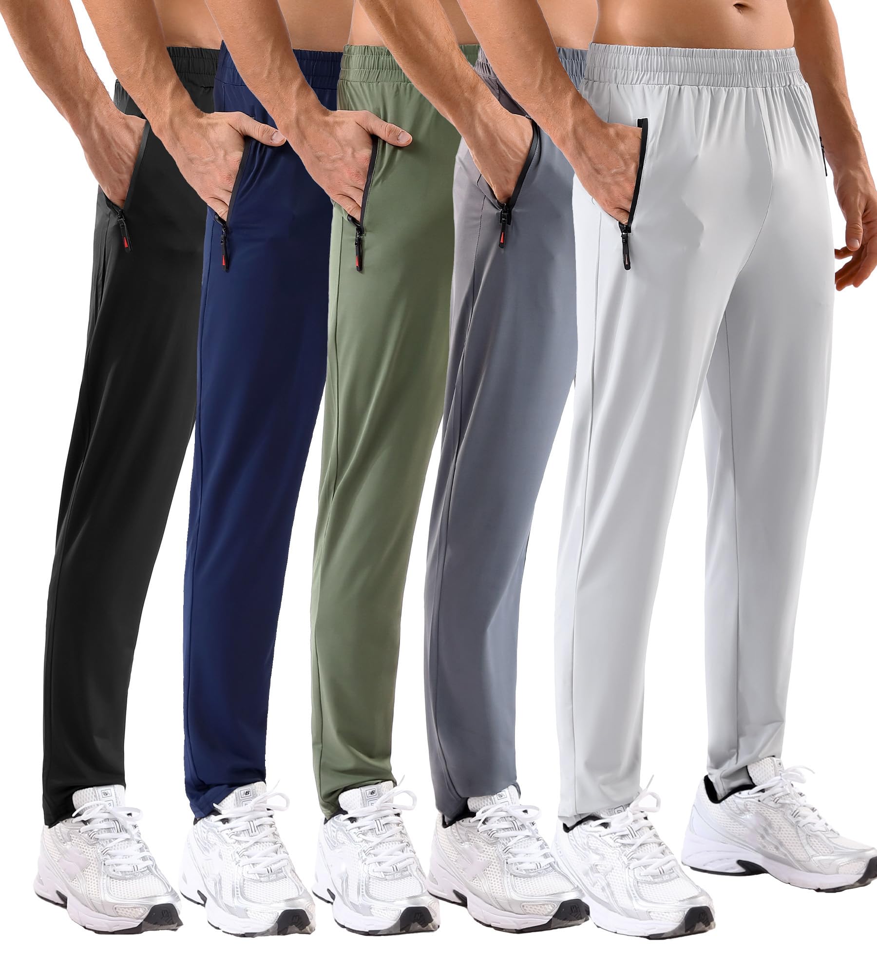 5 Pack Men's Sweatpants with Zipper Pockets Stretch Lightweight Athletic Track Activewear Pants for Men Joggers Running Workout Gym,M