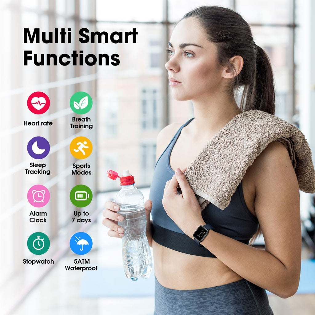Fitness Tracker Watch with Heart Rate Monitor, Activity Tracker with Pedometer, Sleep Monitor, Calories & Step Counter, 5ATM Waterproof Smart Watch for Women Men Health Fitness Watch for Sports