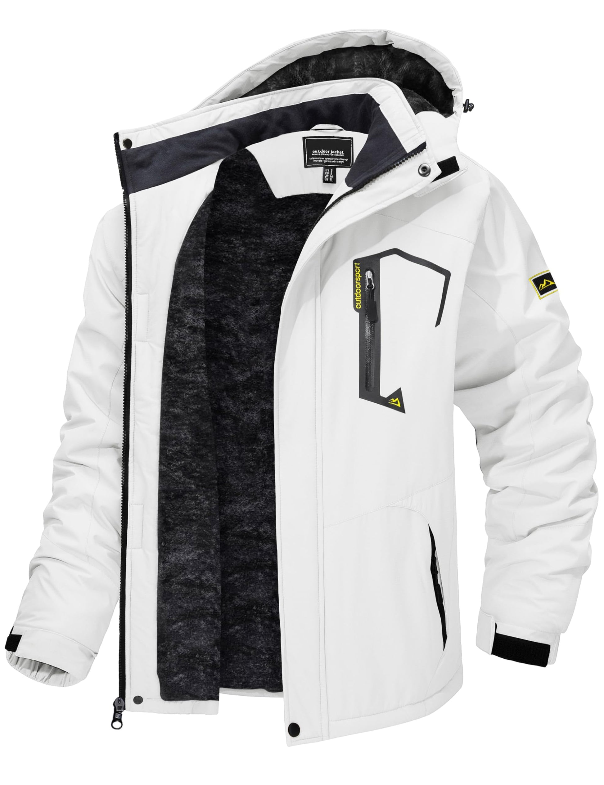 TACVASEN Men's Skiing Jacket with Hood Winter Jacket Water Resistant Hiking Fishing Travel Fleece Jacket Mens Warm Parka Ski Coat White, L