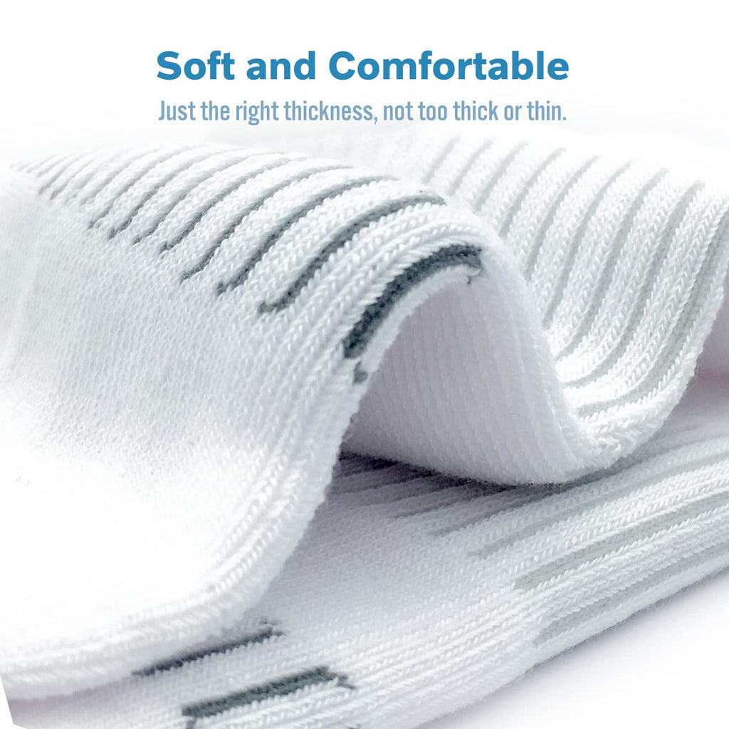 BERING Women's Athletic Running Cushioned Ankle Socks, Size 6-9, White, 6 Pairs