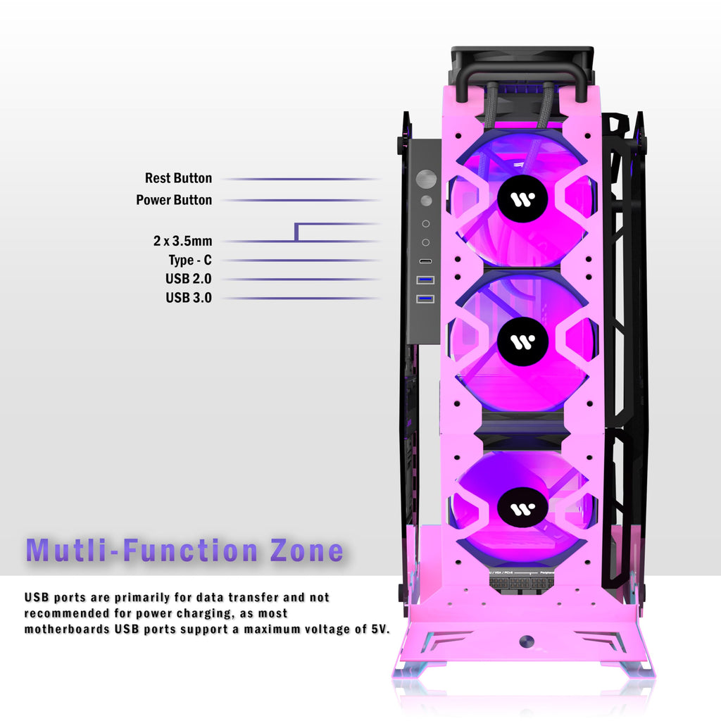KEDIERS PC Case C570 ATX Mid Tower Tempered Glass Gaming Computer Open Frame Case with 5 PWM ARGB Fans (Pink)