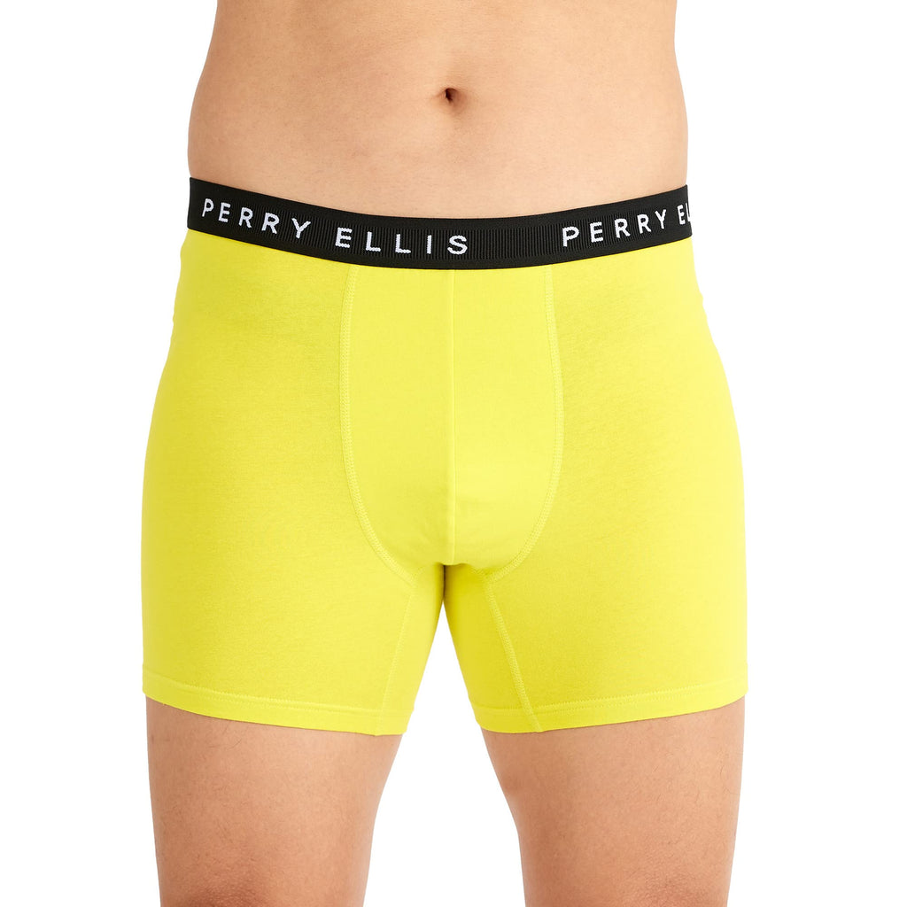 Perry Ellis Men's Cotton Stretch Boxer Briefs, Tagless, No Roll Waistband, 5 Pack, Magnet/Classic Blue/Sulphur Spring/Black Stripe/Black Beauty
