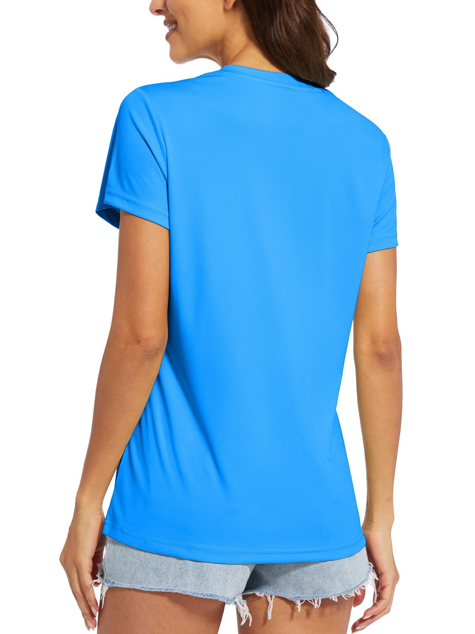 MAGCOMSEN Womens Lightweight T-Shirt Short Sleeve Shirts Sun Proof Baselayer Shirts Gym Running Sportswear Active Shirts Azure L