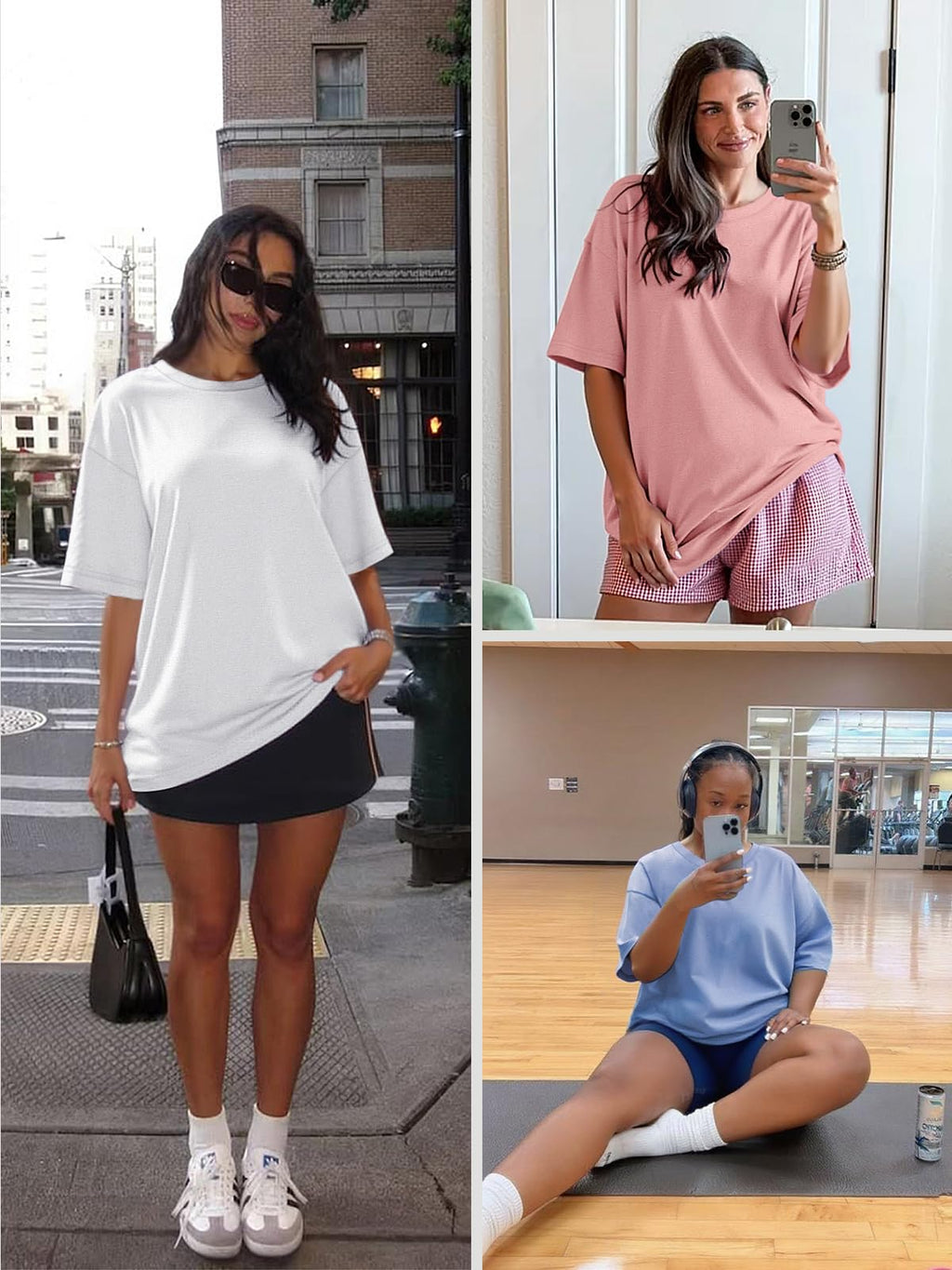 ATHMILE Womens Oversized T Shirts Loose Fit Crewneck Short Sleeve Tops Summer Casual Blouse Y2K 2025 Basic Tee Beach Black